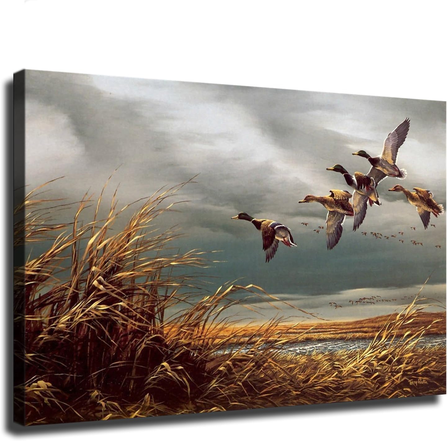 AdaNti Póster de caza de patos salvajes voladores modernos para oficina, sala de estar, cocina, baño, decoración de pared (enmarcado, 12 x 18