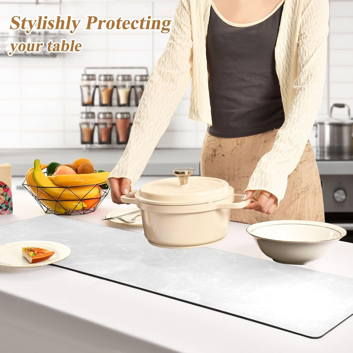 Salvamanteles 2 en 1 para ollas y sartenes calientes, resistente al calor, antideslizante, impermeable, 39 x 12 pulgadas, protector de mesa