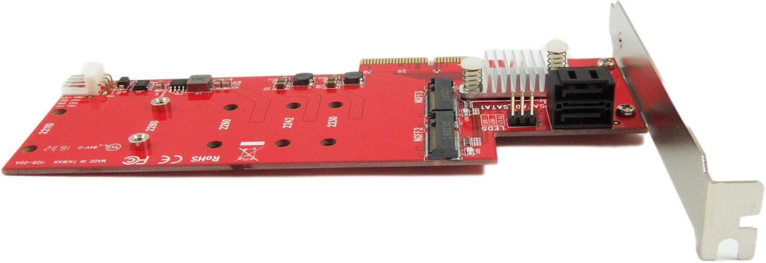 Ableconn Tarjeta controladora PEXM2-2SA Dual M.2 SATA SSD PCIe RAID con puertos SATA III duales – Compatible con 2 unidades SSD M.2 NGFF SATA + 2