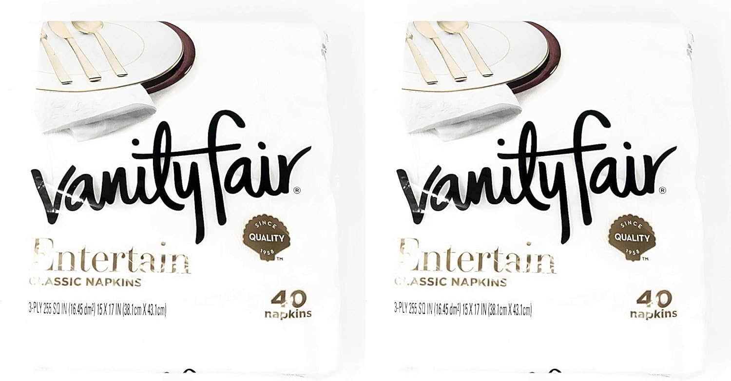 Vanity Fair Entertain – Servilletas de cena, 40 unidades, servilletas de papel blanco (paquete de 2)