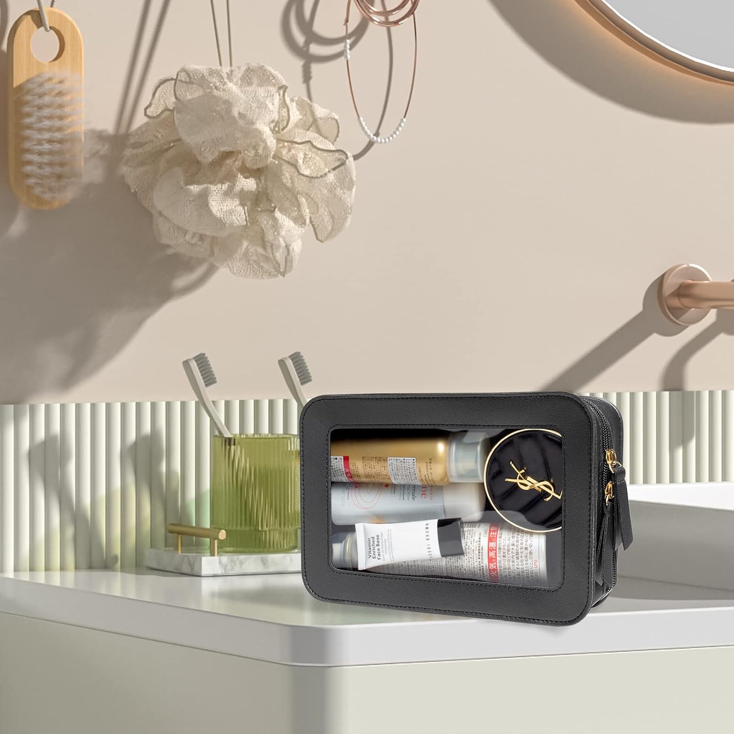 Bolsas de maquillaje transparentes, bolsa de aseo aprobada por la TSA con cremallera, organizador de maquillaje transparente para equipaje de mano,
