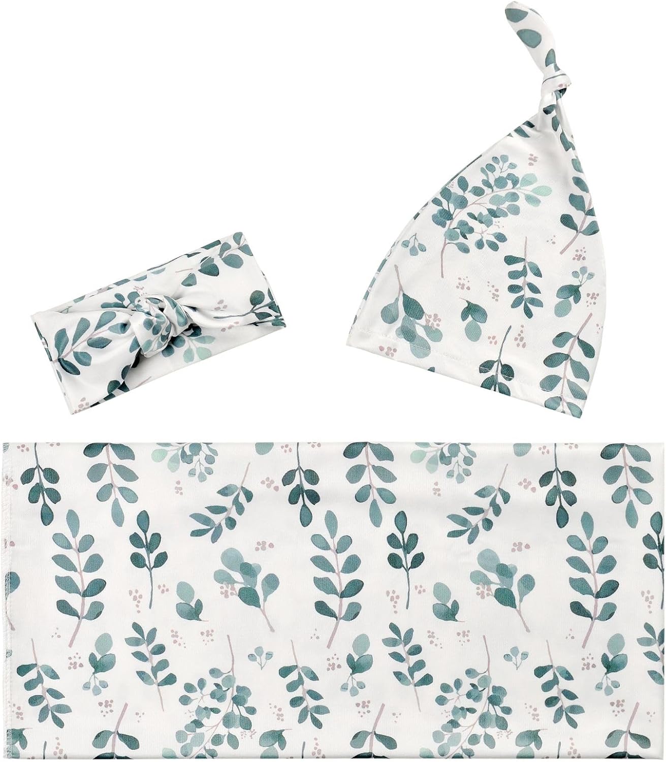 Conjunto de manta para envolver al bebé recién nacido, unisex, con diadema y sombrero a juego (verde)