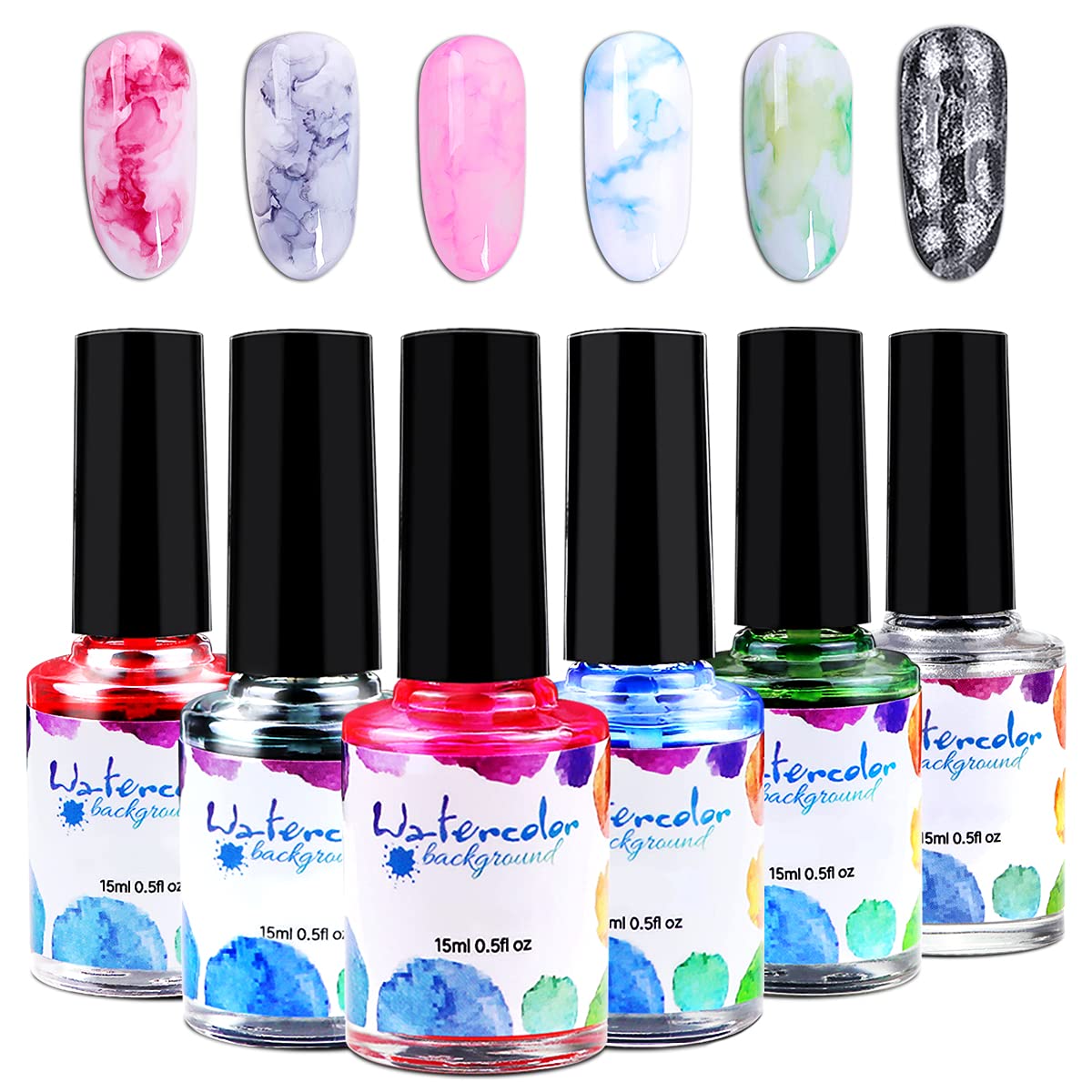 FERCAISH Blooming – Juego de esmaltes de uñas de gel con acuarela de tinta, color mármol, degradado, arte de uñas, tinte de agua para mujeres y
