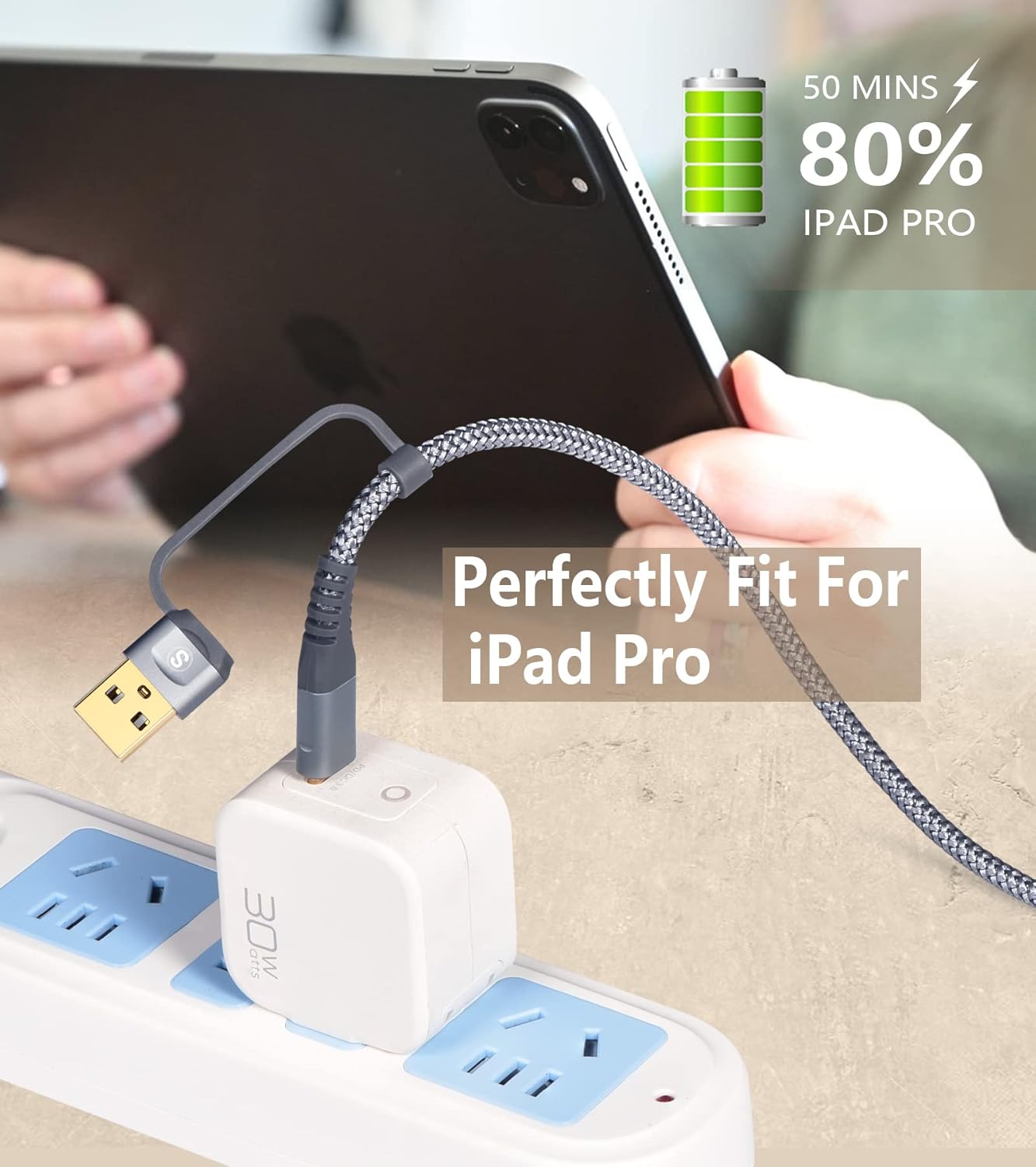 Cable USB C a USB C 2 unidades, 6.6 pies PD 60W iPhone 15 cargador 2 en 1 USB tipo AC a tipo C cable trenzado de nailon para iPhone 15 Plus 15 Pro