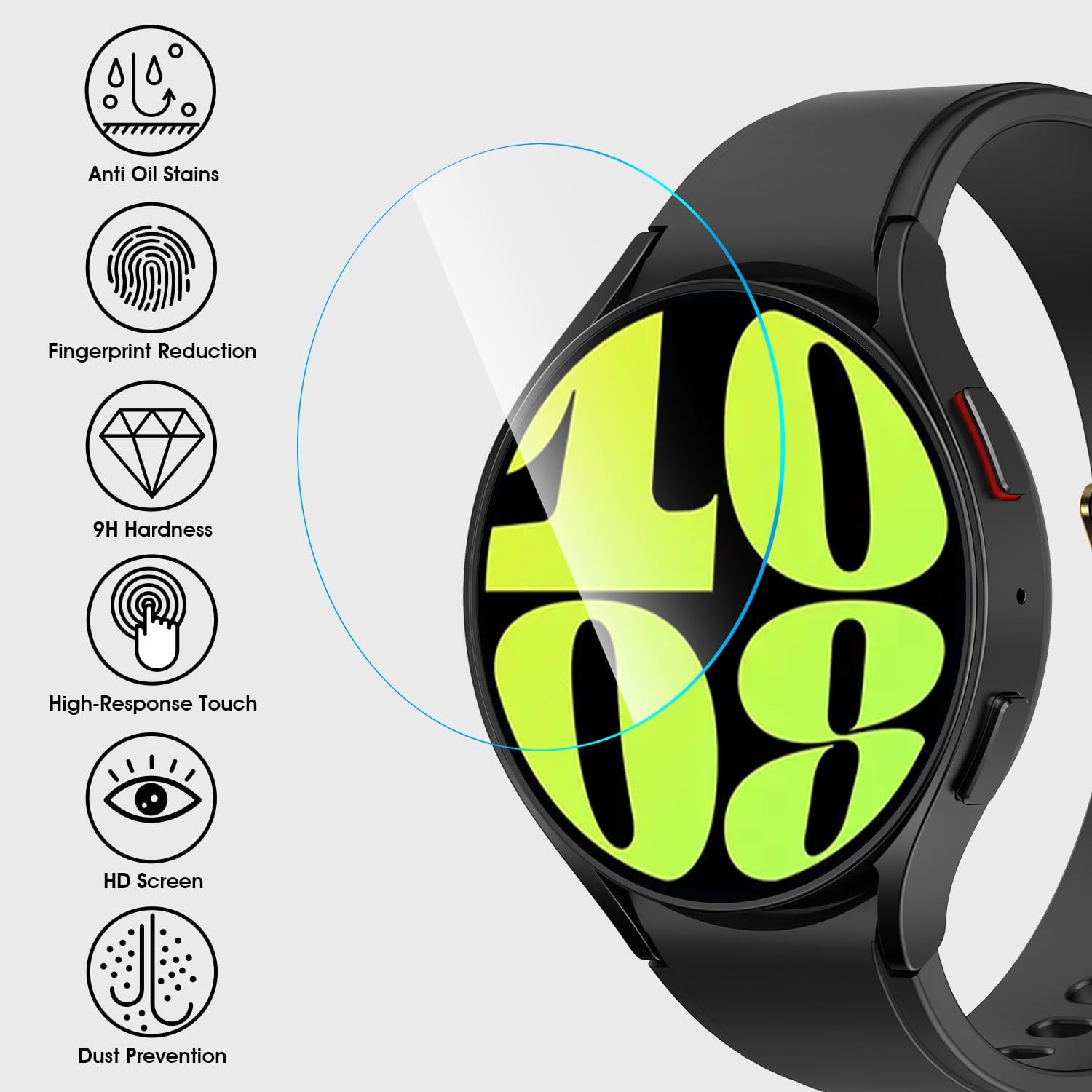 AMANECER Paquete de 2 protectores de pantalla de vidrio templado diseñados para Galaxy Watch 6 de 1.575 pulgadas, 1.732 pulgadas y Glaxy Watch 6