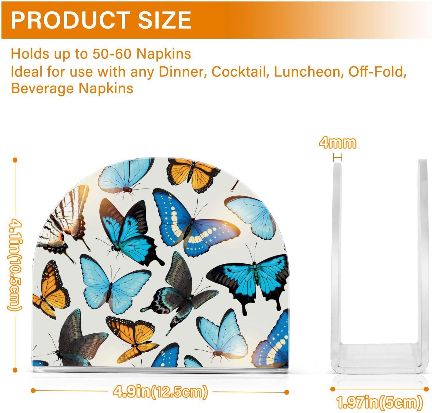 Hermoso soporte de servilleta de acrílico de mariposa transparente para mesa de cocina, soporte decorativo moderno para el hogar