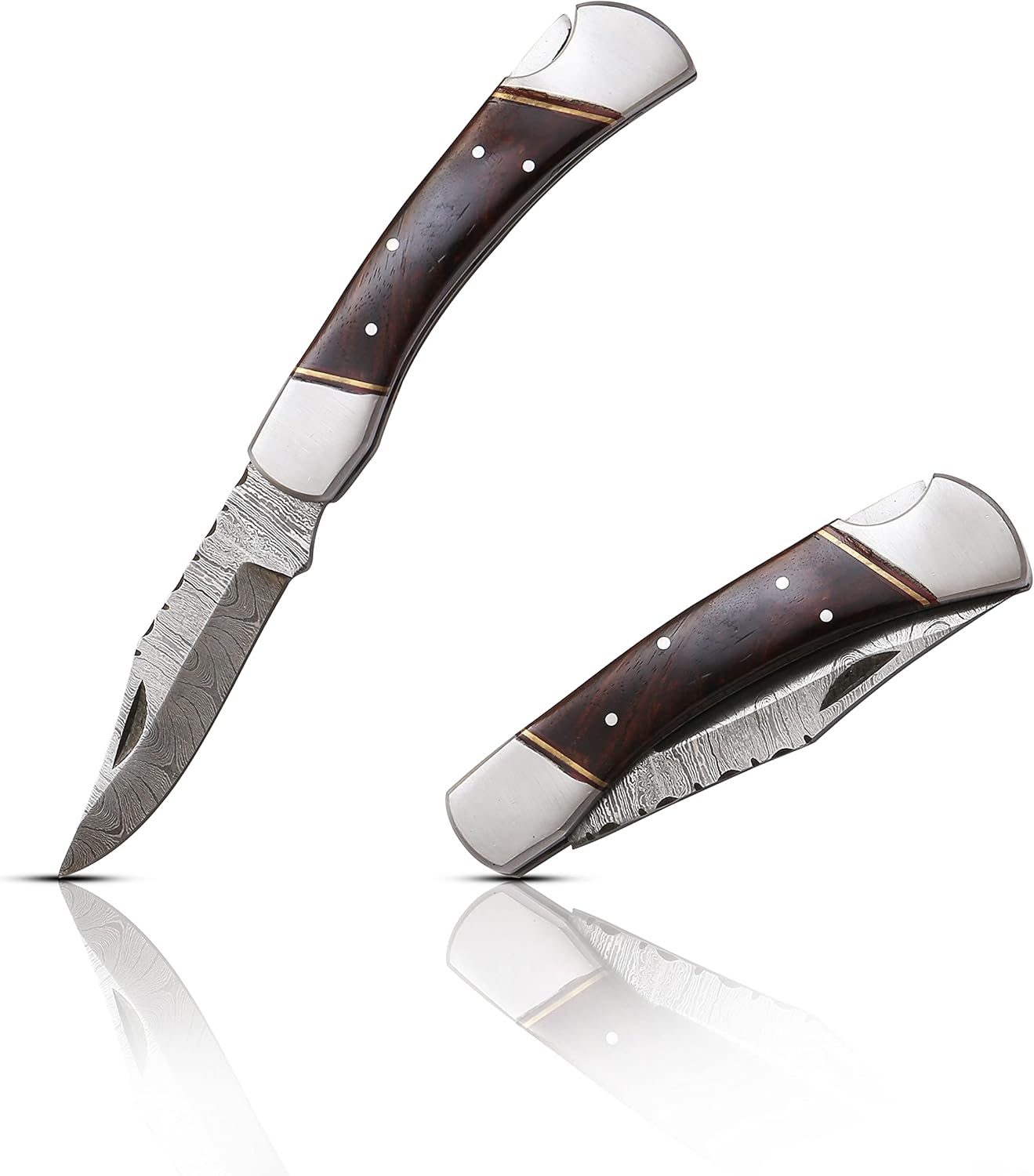 Capra Knives CK-42 Cuchillo de bolsillo plegable hecho a mano de 5 pulgadas plegado, 9 pulgadas de largo en total, mango de madera de rosa de 8