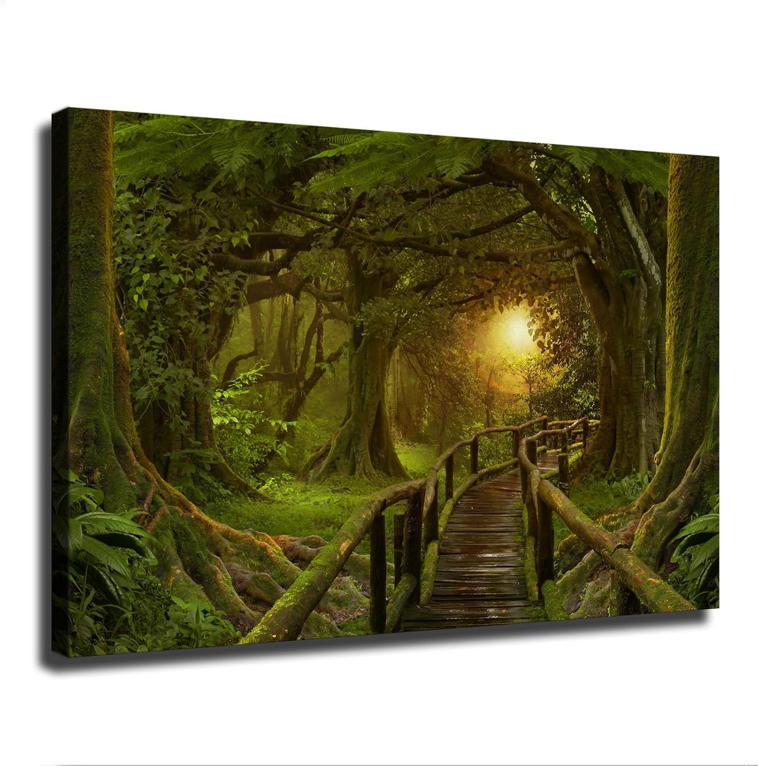 NikkOh Póster de paisaje de puente, puente de selva tropical, puesta de sol, pintura en lienzo, pintura HD, impresión para dormitorio, pared,