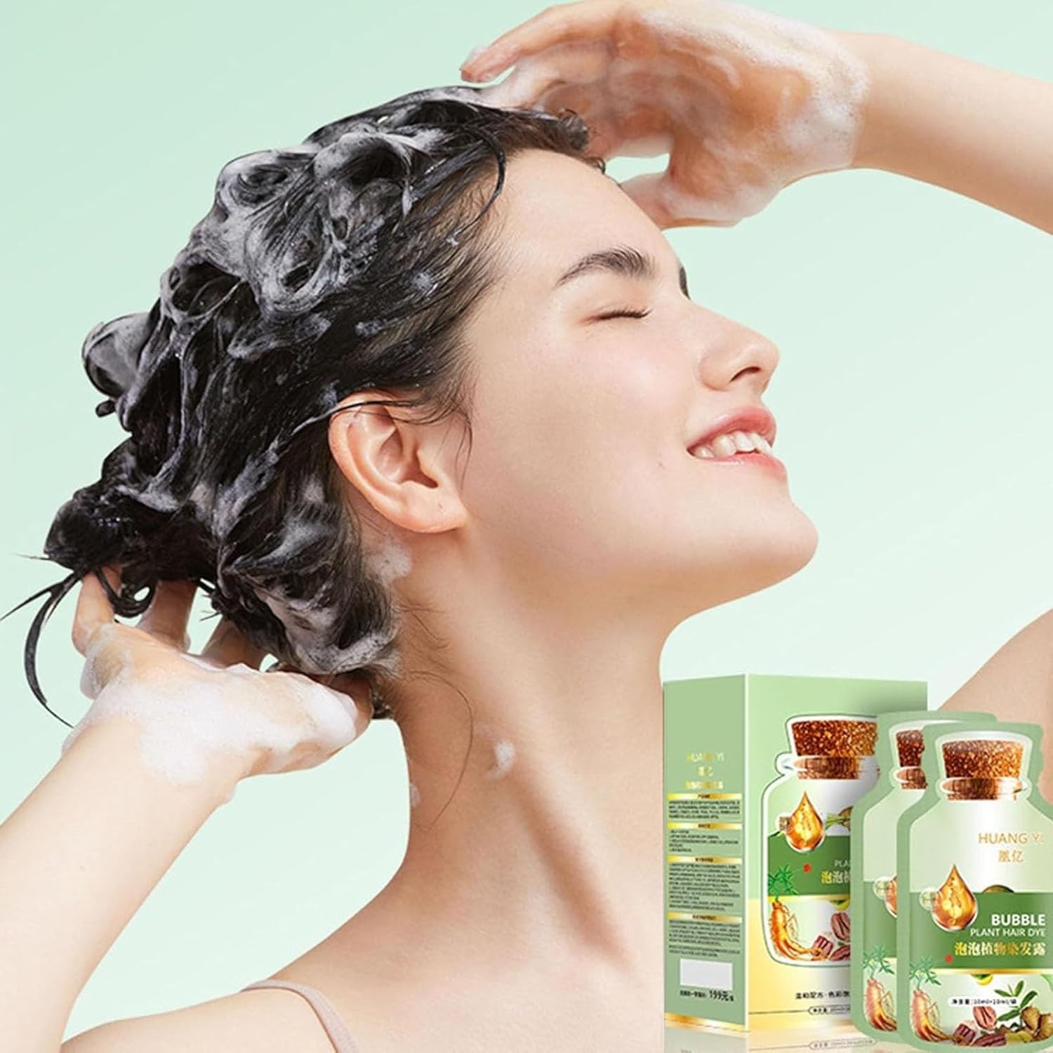 Tinte natural para el cabello, extracto de planta puro para cabello gris, tinte de burbujas de color natural Huang Yi, tinte para el cabello de