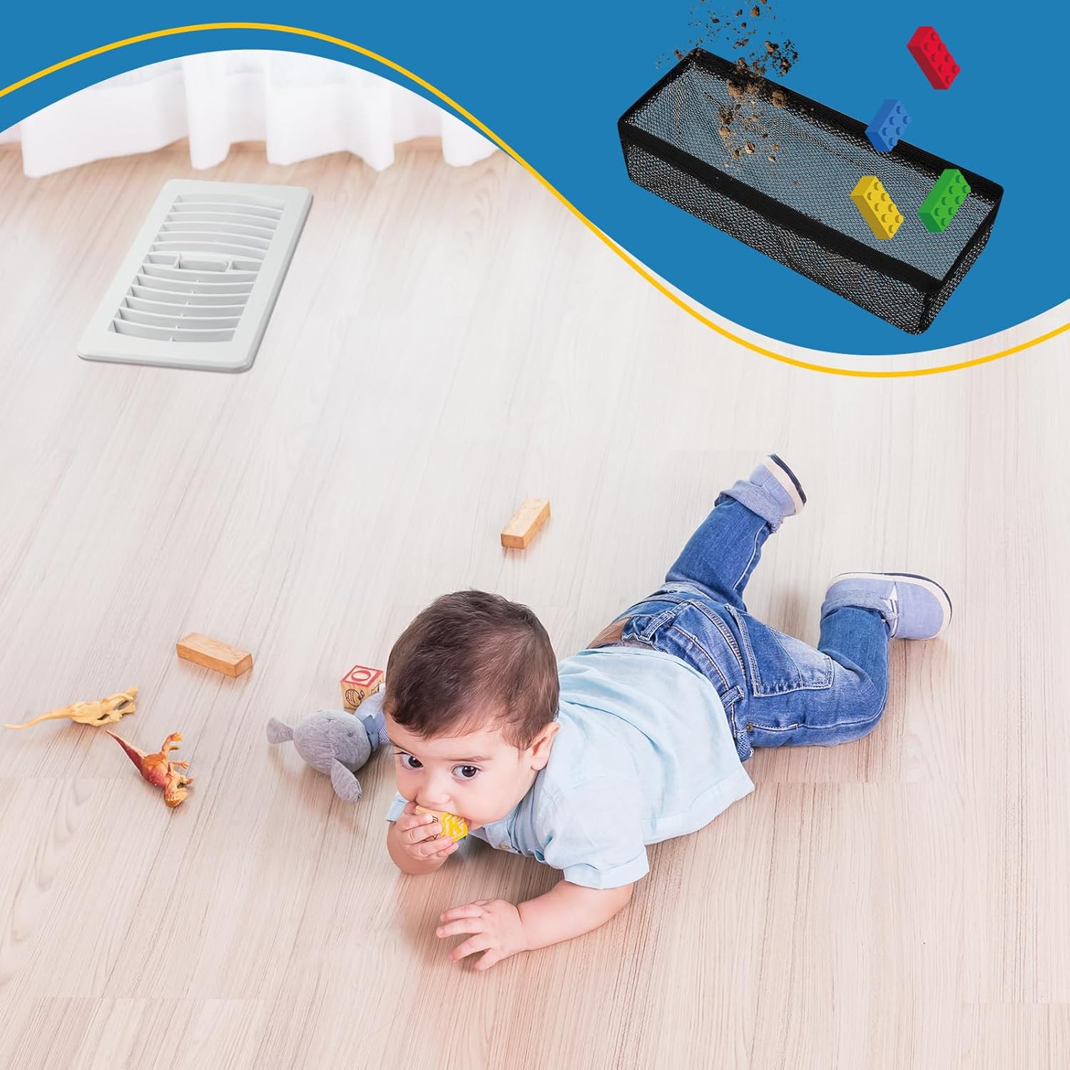 Zonon 6 piezas de cubierta de registro de piso de 4 x 10 pulgadas, campanas de ventilación de piso, pantalla de ventilación, filtros de ventilación