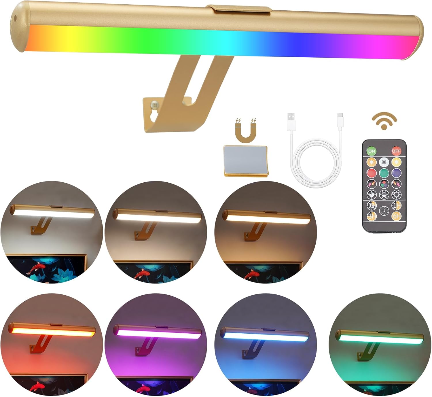 ZOCALOK Luz de imagen funciona con pilas, luces de imagen para pared, luz de imagen inalámbrica con control remoto para pinturas, 48 LED, 16 colores