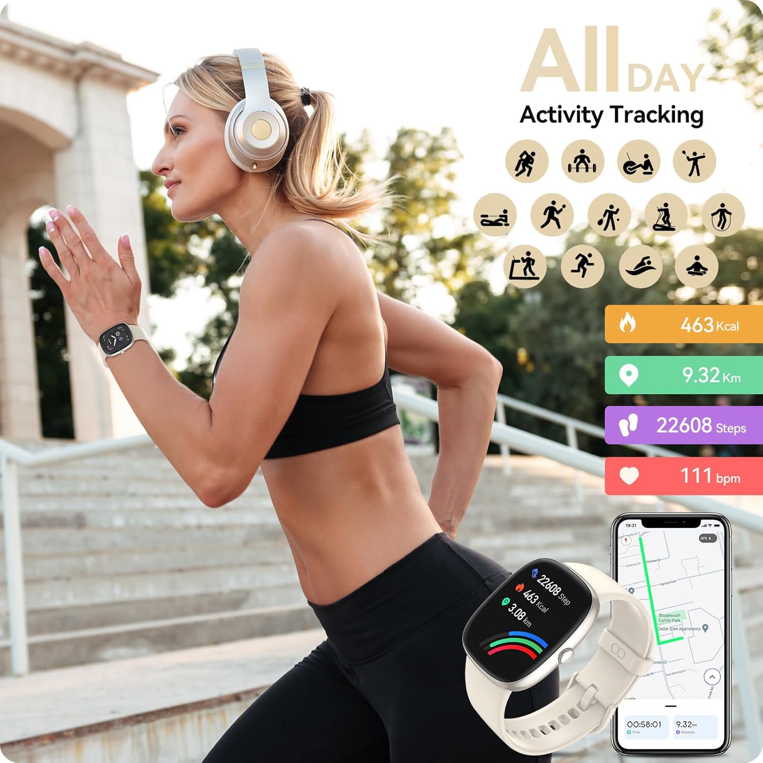 Relojes inteligentes para hombres y mujeres con monitor de oxígeno en sangre de frecuencia cardíaca, seguimiento del sueño, contador de calorías de