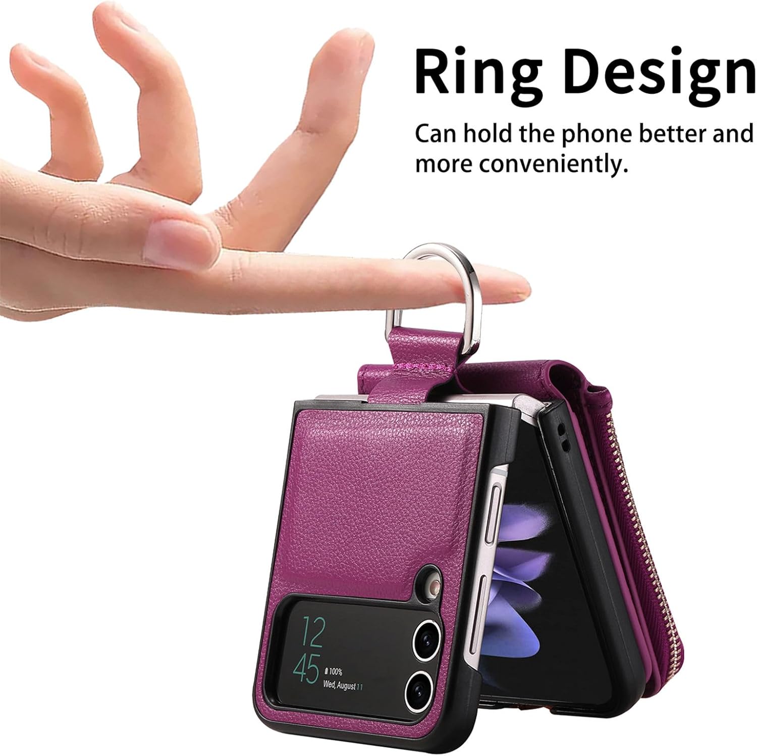 Asuwish Compatible con Samsung Galaxy Z Flip 4 5G 2022 – Funda tipo cartera y ranura para tarjetas, anillo con cierre magnético, a prueba de golpes,