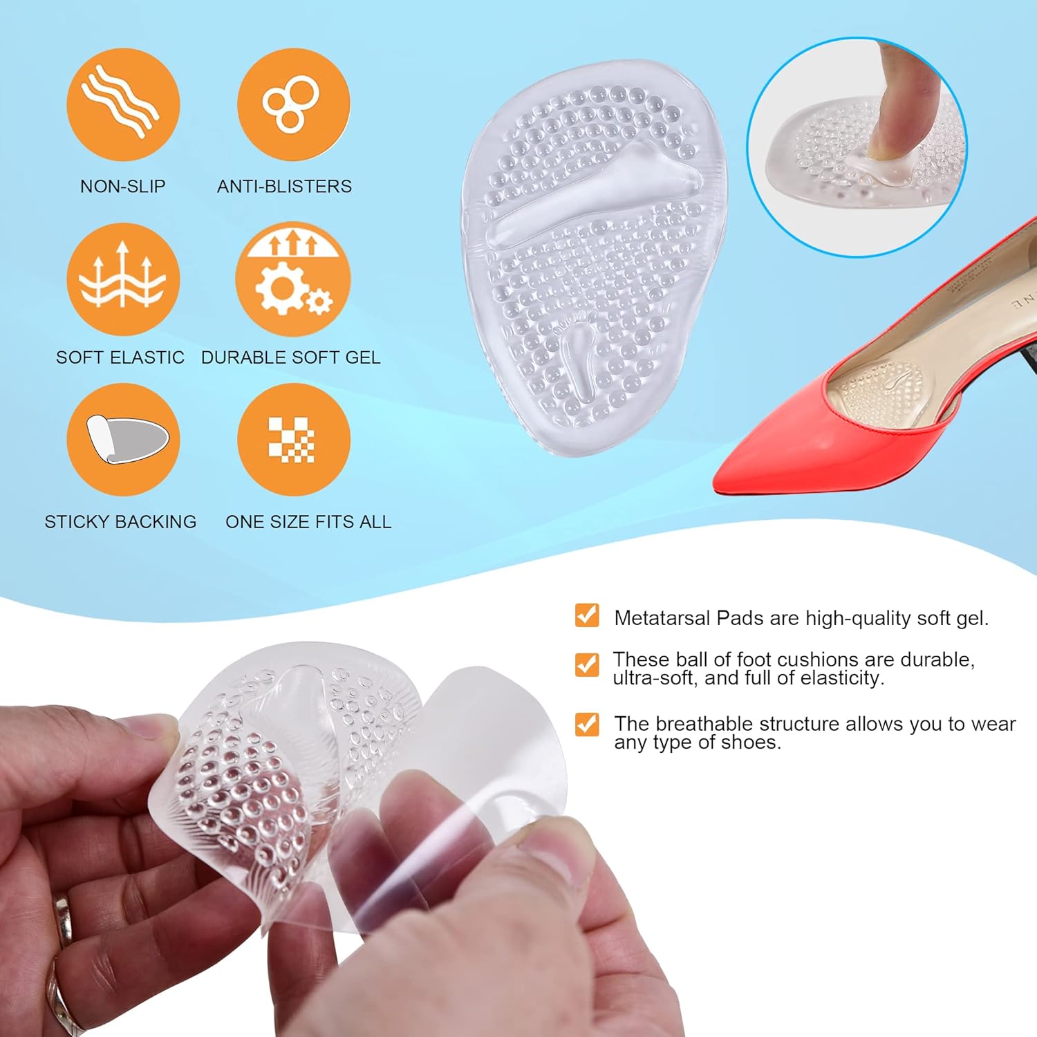 COMFY LIF Almohadillas metatarsianas para mujer (2 pares de almohadillas para pies), alivio del dolor y comodidad durante todo el día, talla única,