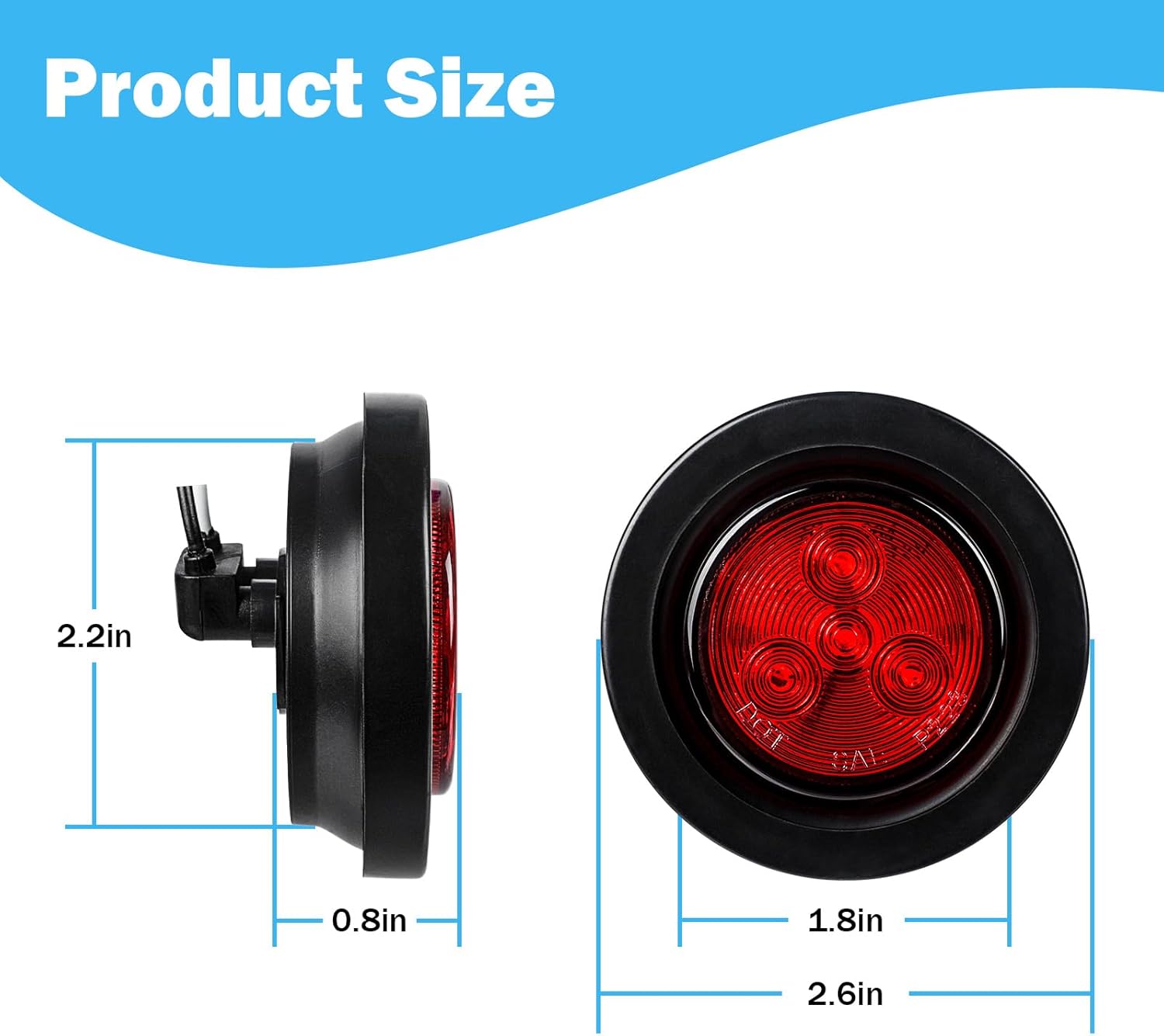 10 luces LED marcadoras de 2 pulgadas, (5 ámbares + 5 rojos), luces de marcador laterales de remolque, 9 diodos con reflectores para camiones de
