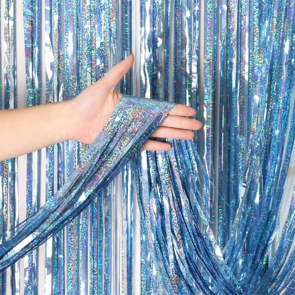 Cortinas de flecos de papel de aluminio para decoración de fiesta, paquete de 2 telones de fondo de oropel de 3 x 8 pies para telón de fondo de