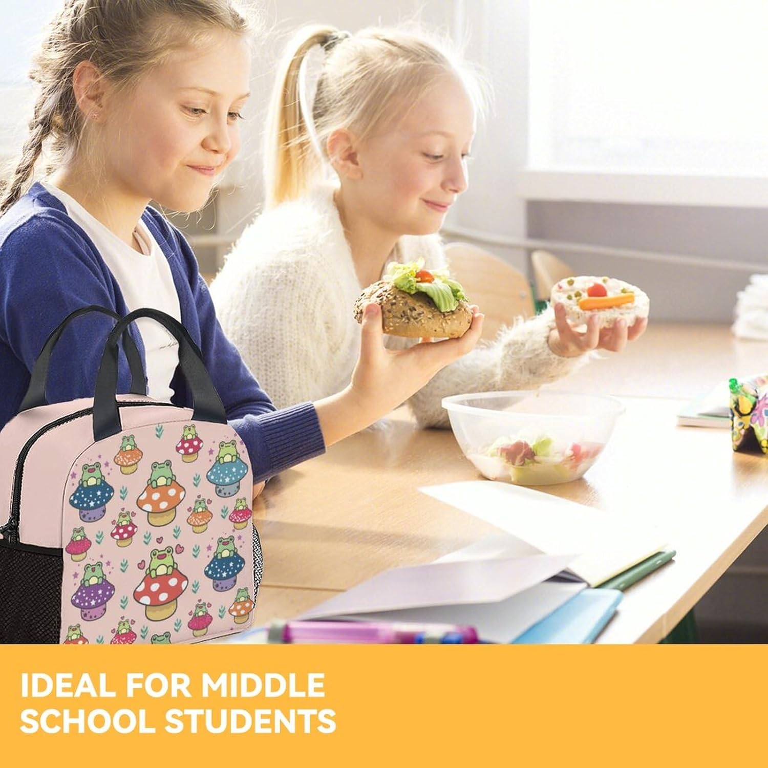 Lonchera de rana para niños, pequeñas bolsas de almuerzo aisladas, bonita lonchera reutilizable para adolescentes, niñas, niños, bolsas de almuerzo