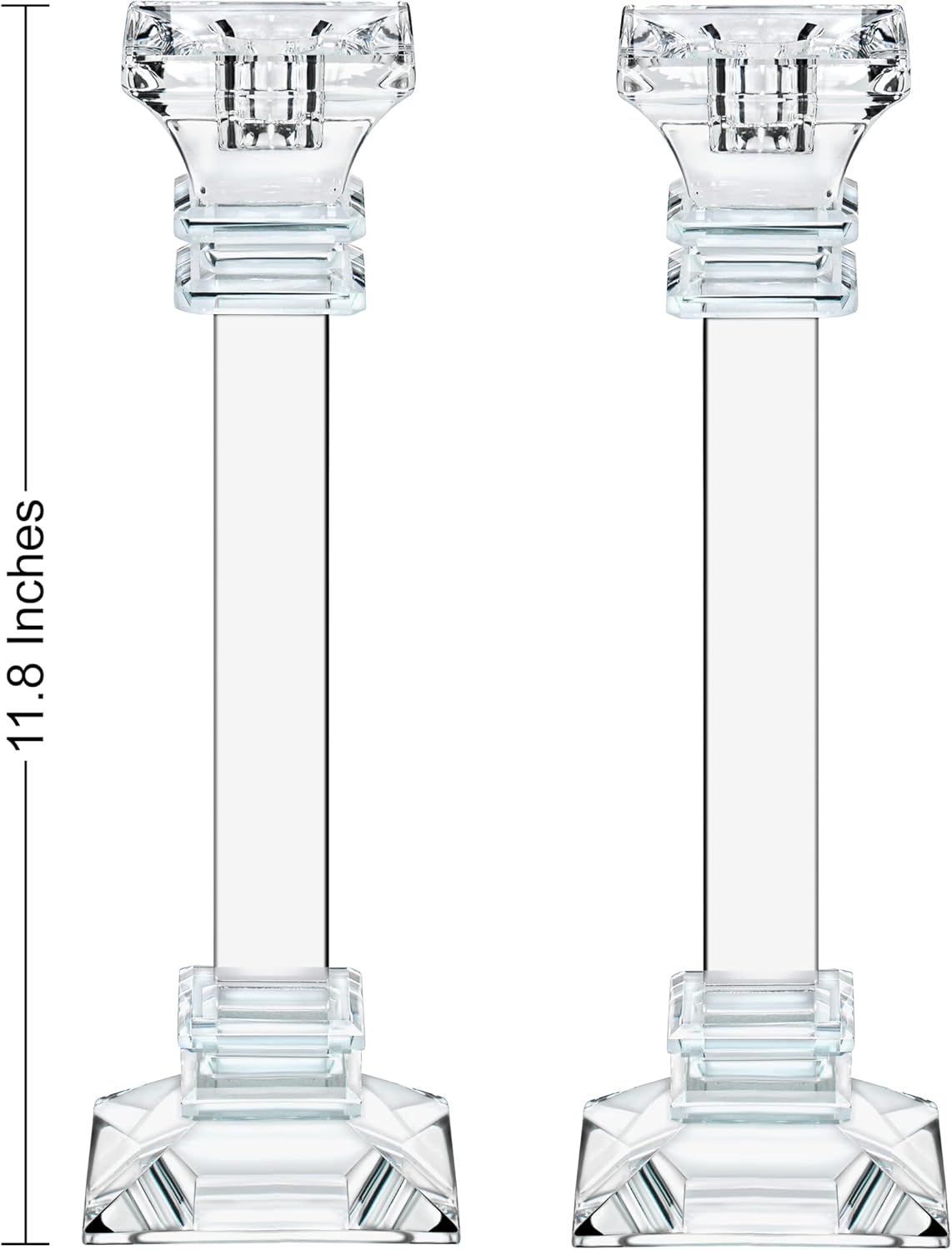 Juego de 2 portavelas de cristal de 11.8 pulgadas de alto, centro de mesa ultra elegante y moderno, decoración del hogar