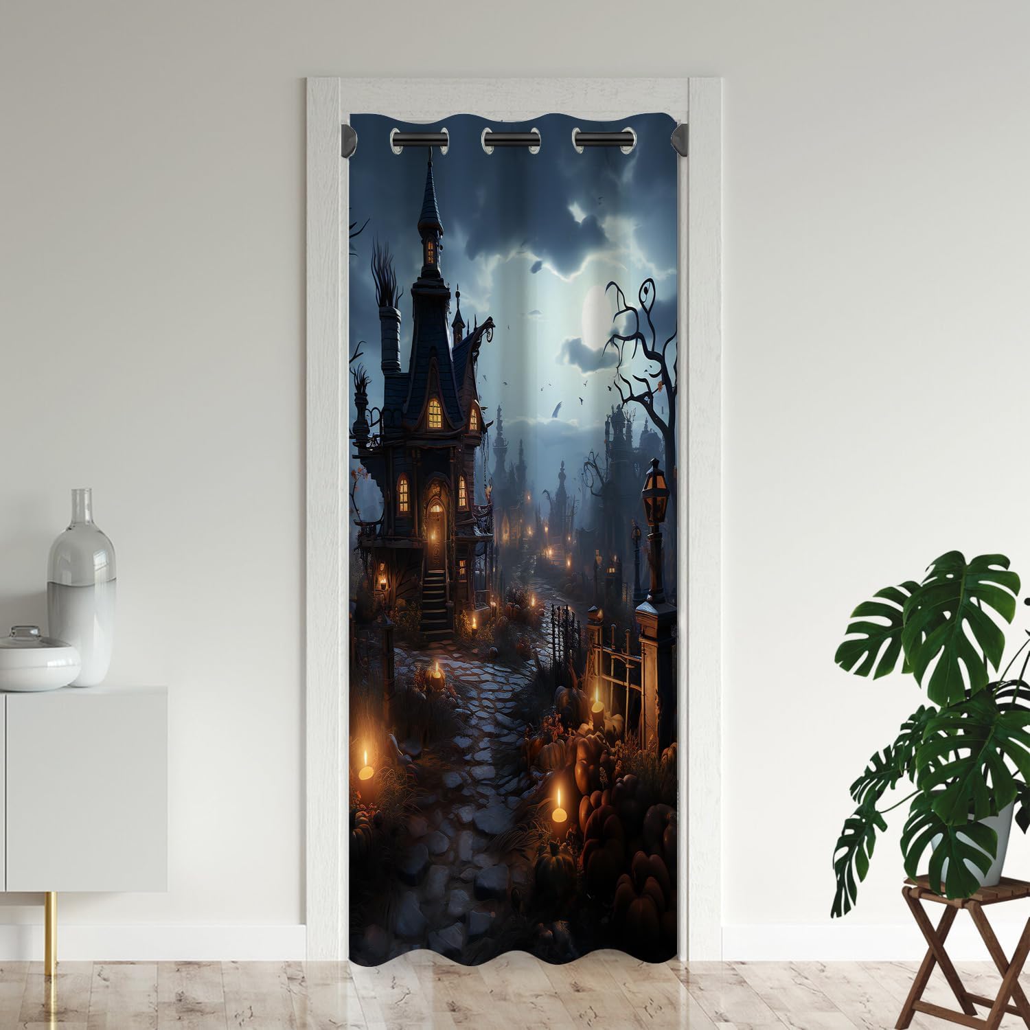 Cortinas de puerta de Halloween para puertas, aterradoras y espeluznantes cortinas opacas de calabaza para armario de dormitorio de niños,