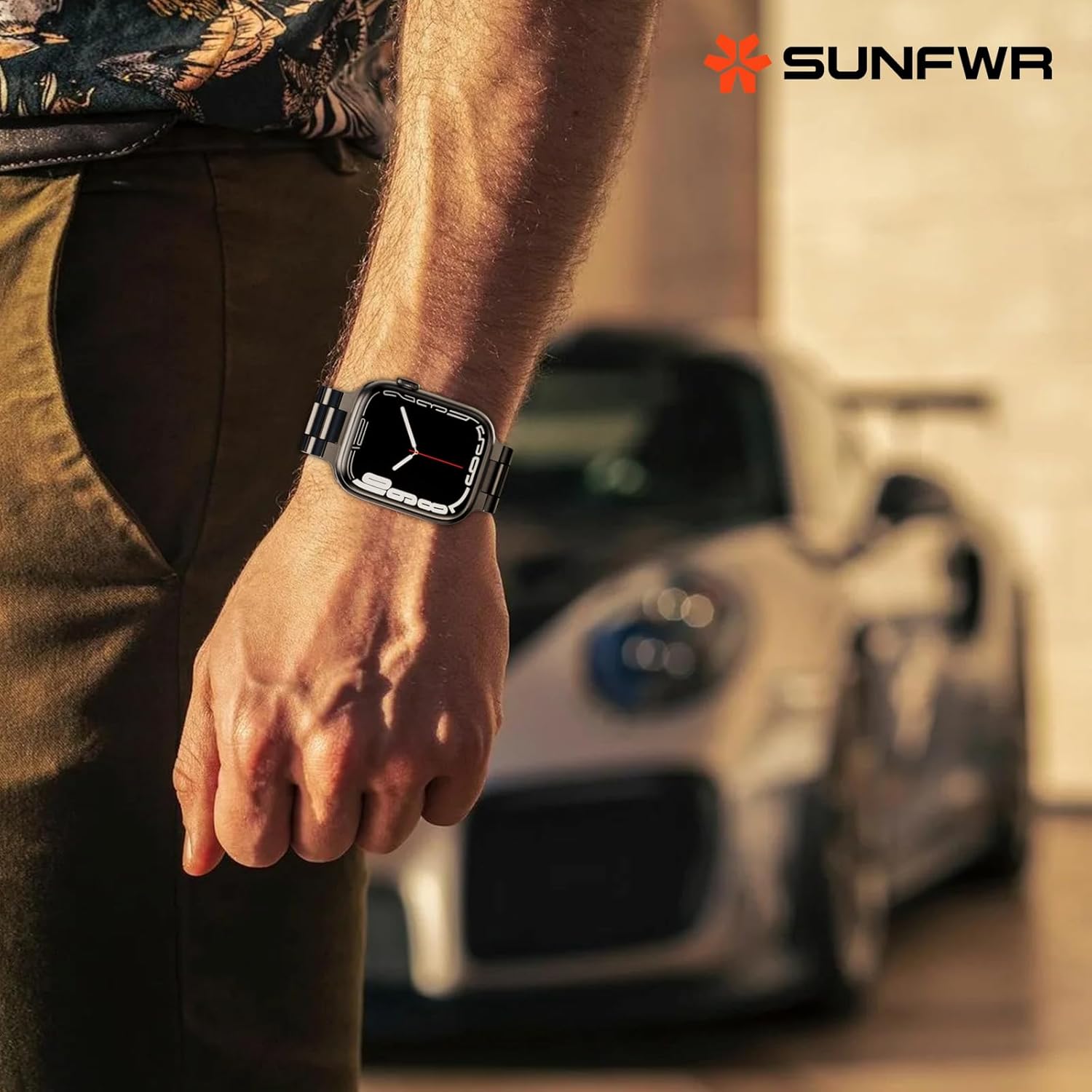 SUNFWR Compatible con Apple Watch Band de 1.614 pulgadas, 1.575 pulgadas, 1.496 pulgadas, para mujeres y hombres, correa de metal de acero
