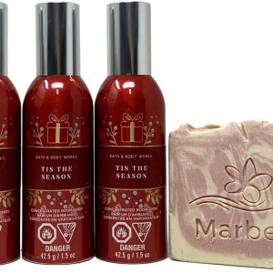 Bath and Body Works Tis the Season – Aerosol concentrado para habitación (3 unidades) con jabón de muestra Marbela Bath and Body Works Tis the Season – Aerosol concentrado para habitación (3 unidades) con jabón de muestra Marbela