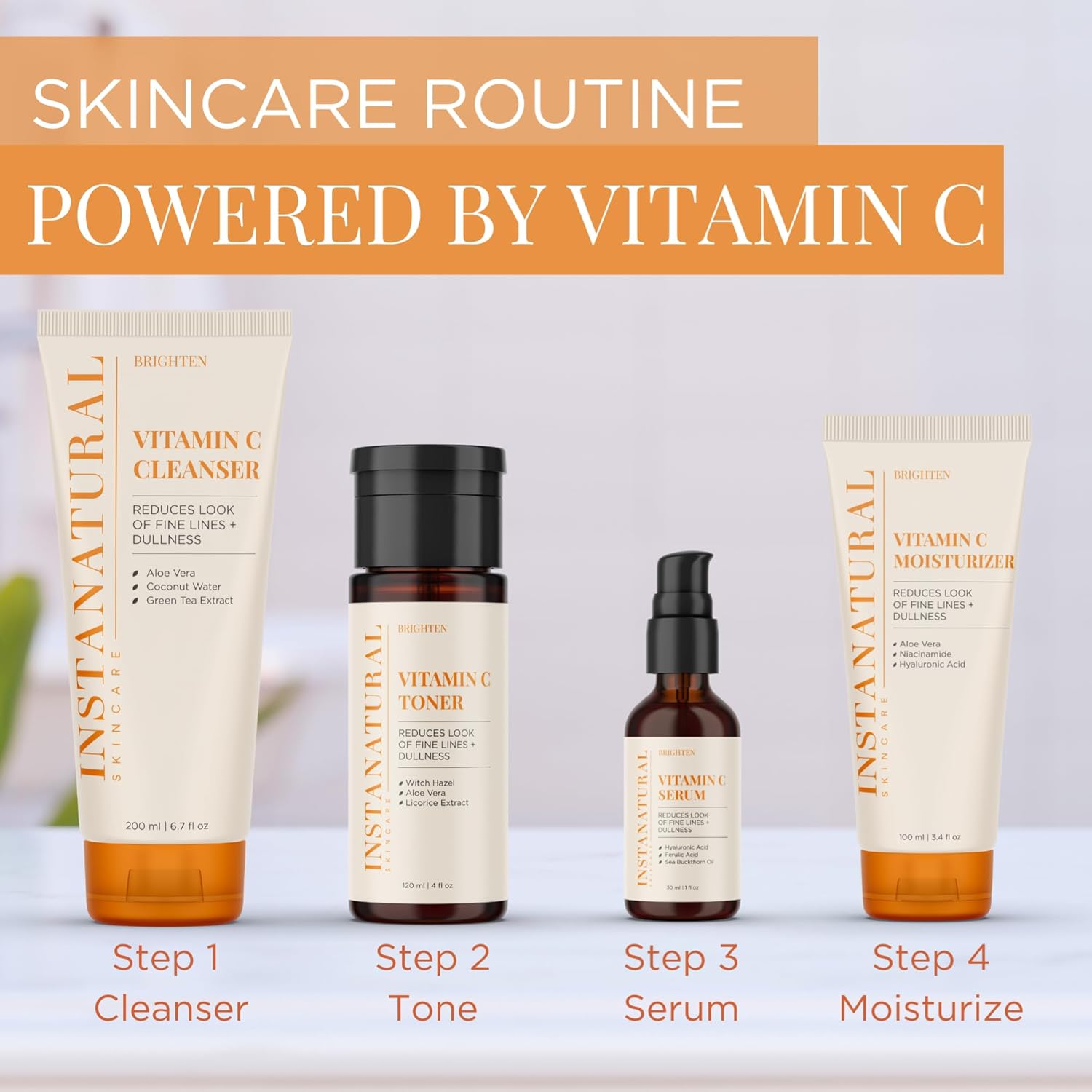 InstaNatural Kit de crema hidratante y suero de vitamina C, ilumina y reduce los signos de envejecimiento, líneas finas y arrugas, con ácido