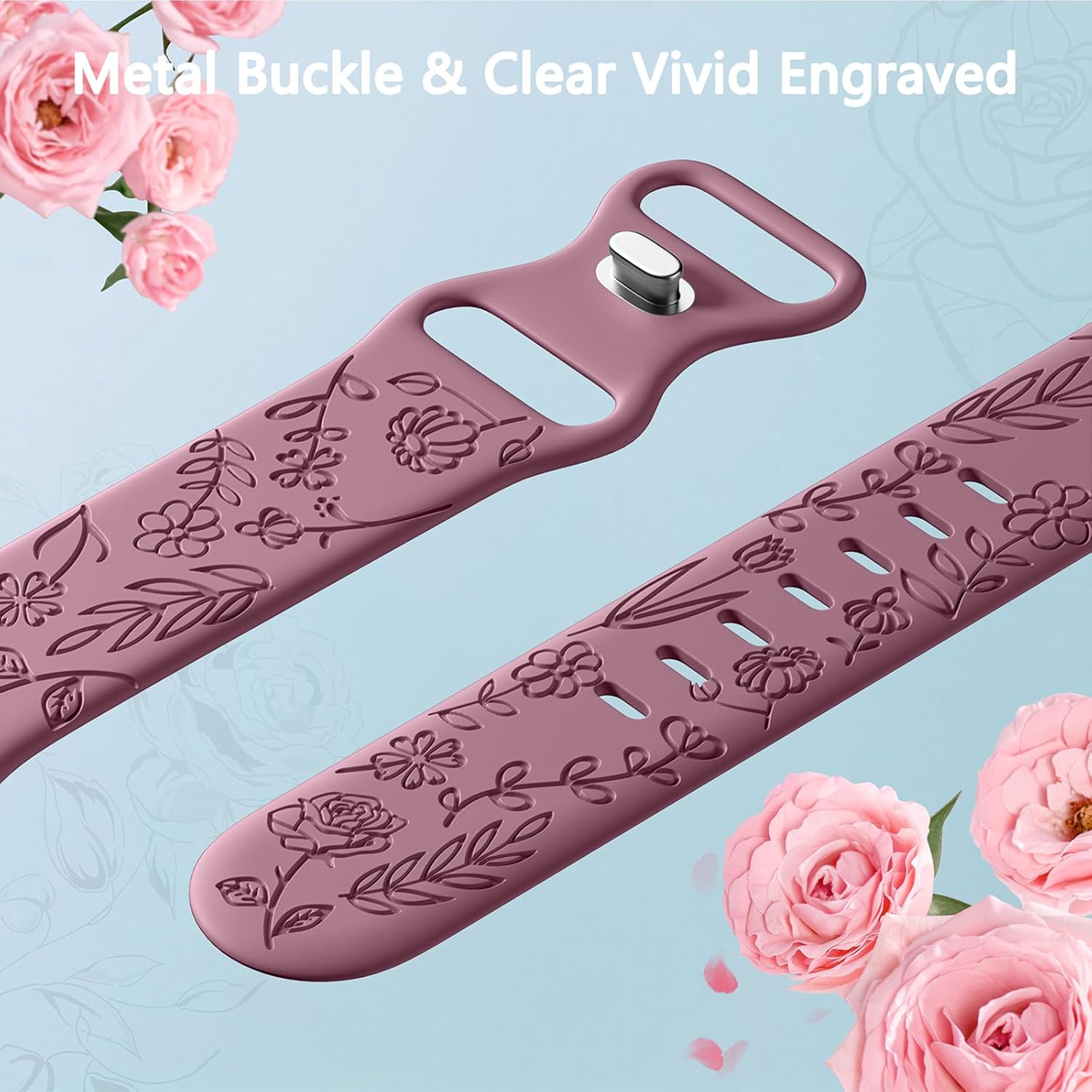 Paquete de 6 correas con grabado floral compatibles con Apple Watch Band de 1.732 pulgadas, 1.575 pulgadas, 1.494 pulgadas, 1.654 pulgadas, 1.614
