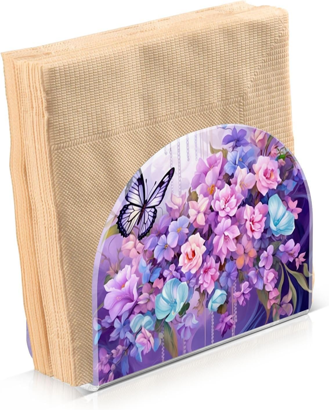 Napkin Holder Butterfly Flowers Napkin Holders for Tables, Clear Acrylic Napkin Holders Cocktail Napkin Holder for Kitchen Restaurant Bar Home Decor