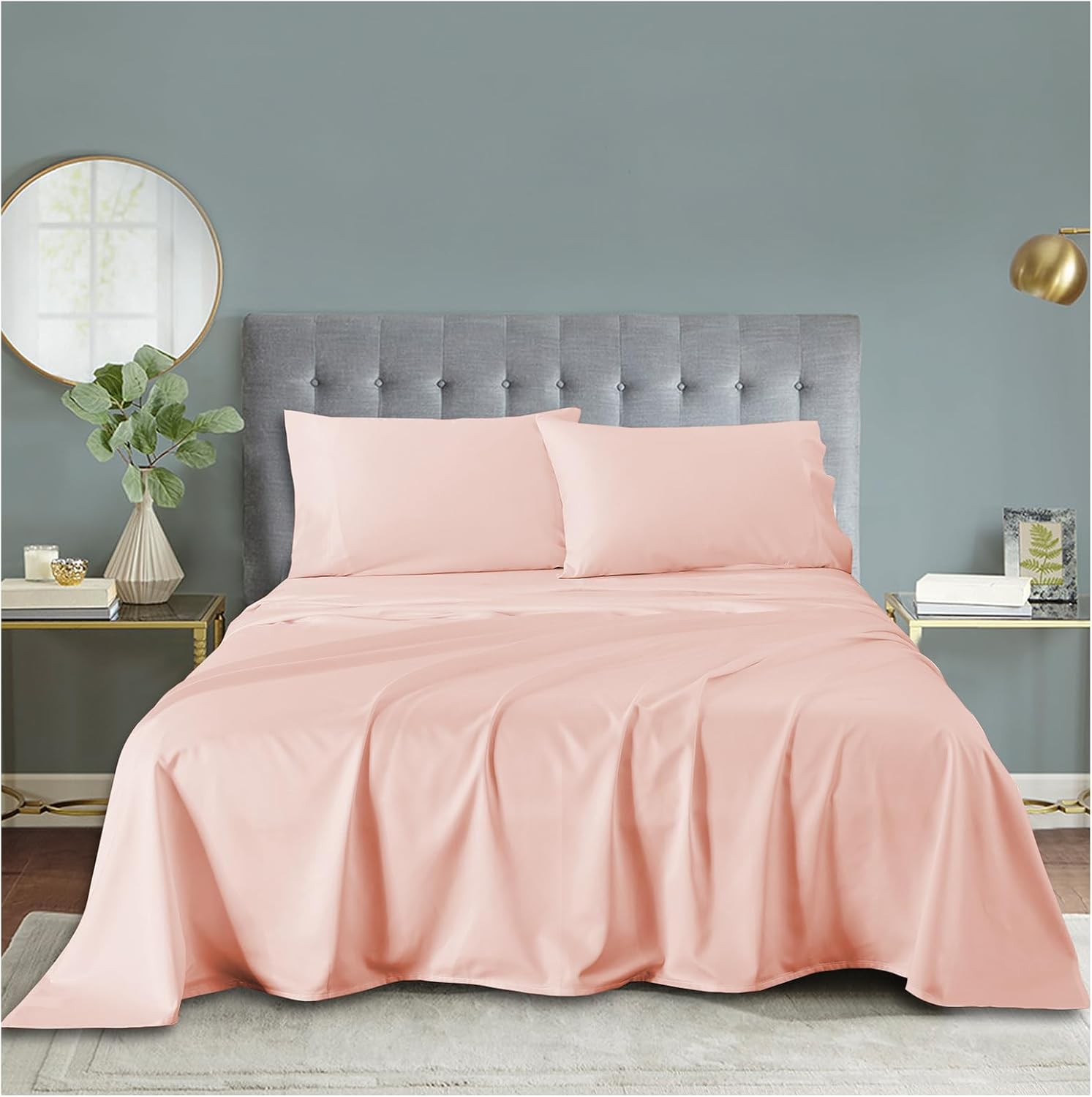 NATUREFIELD 55% Rayon Derived from Bamboo, 45% Cotton Bed Sheet Set Breathable & Cooling Deep Pockets Soft & Wrinkle-Free Easy Care Hotel Luxury 3