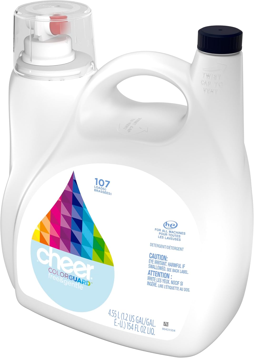 Cheer Detergente líquido para ropa libre, 107 carga, 154 fl oz