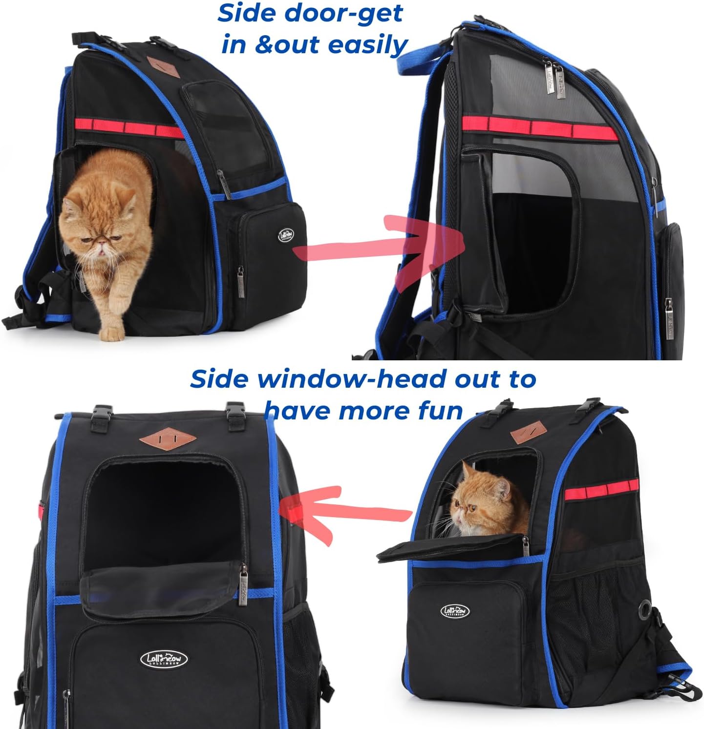 Lollimeow Mochila para gatos y cachorros, mochila de lona ventilada para exteriores con gran espacio, aprobada por aerolíneas