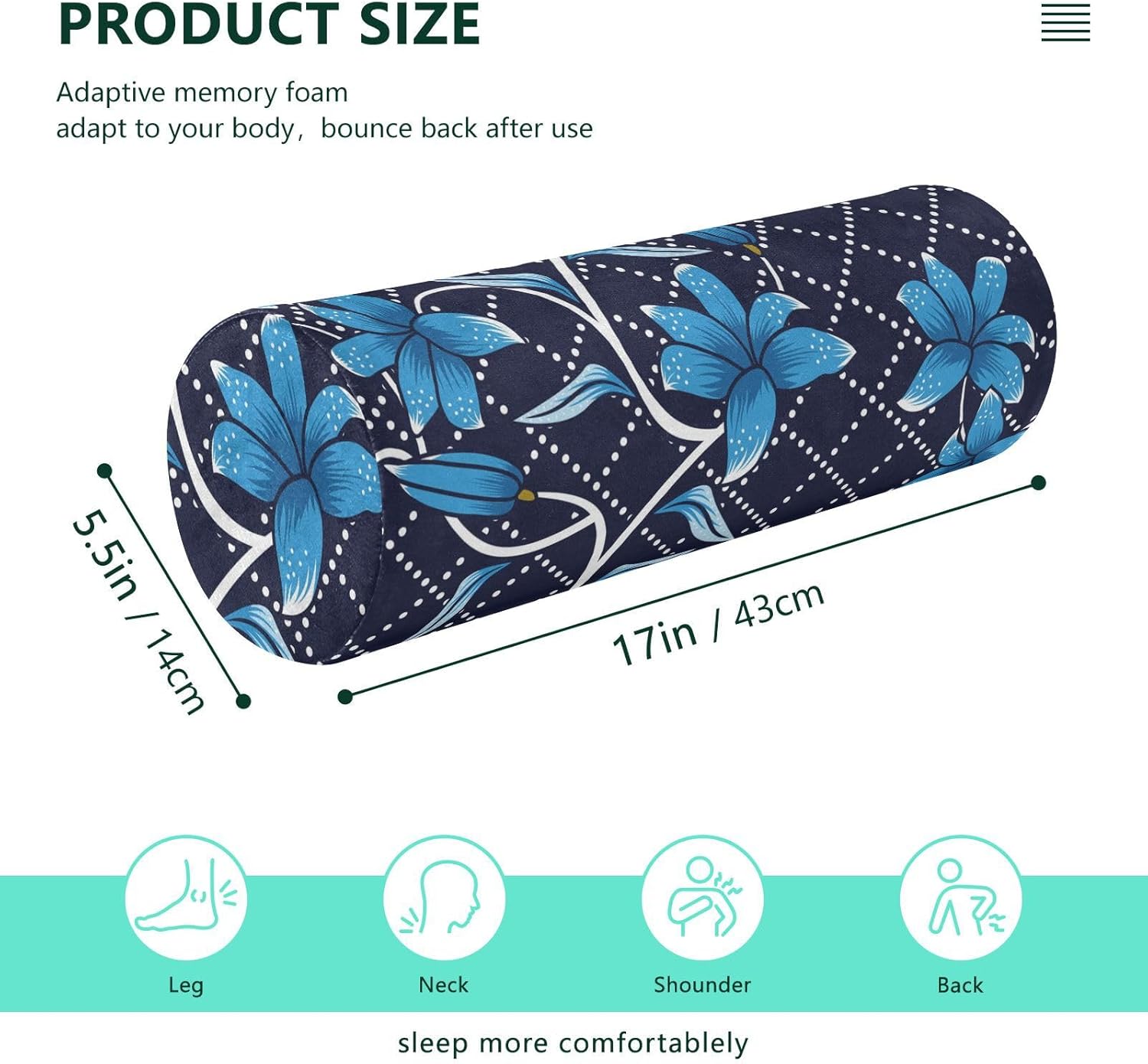 KLL Cojín largo con diseño de batik indonesio floral, almohada para el cuello, almohada redonda para bebé, almohadas cilíndricas para dormir,