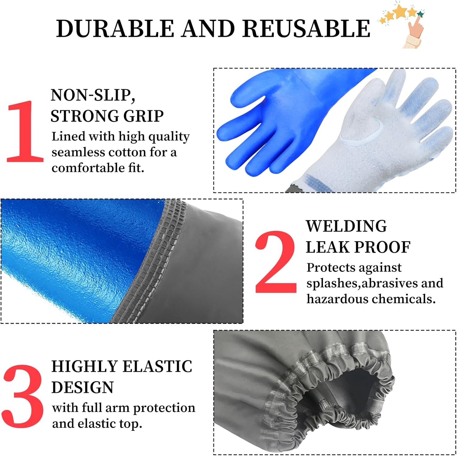 Guantes de nitrilo resistentes a los químicos, guantes largos de goma resistentes para limpieza, adecuados para mujeres y hombres