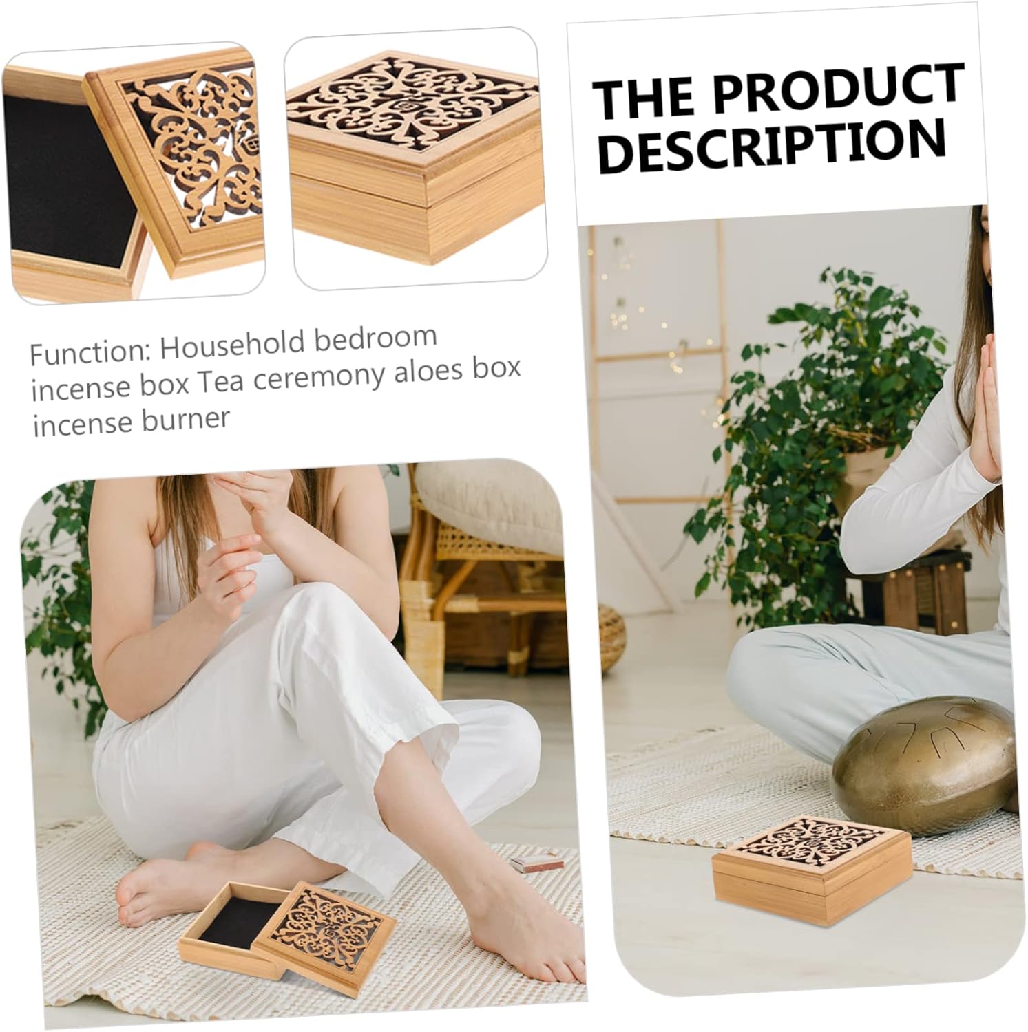 Garneck Caja de madera de agar, soporte para cono, decoración del hogar, accesorios de spa, quemador de incienso, incienso de bambú, quemador de