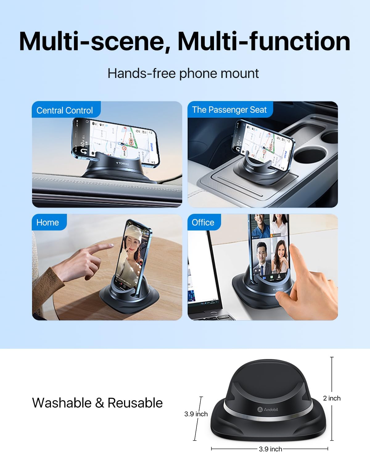 andobil Soporte de teléfono celular para tablero de instrumentos de automóvil, soporte de teléfono de silicona reutilizable estable y