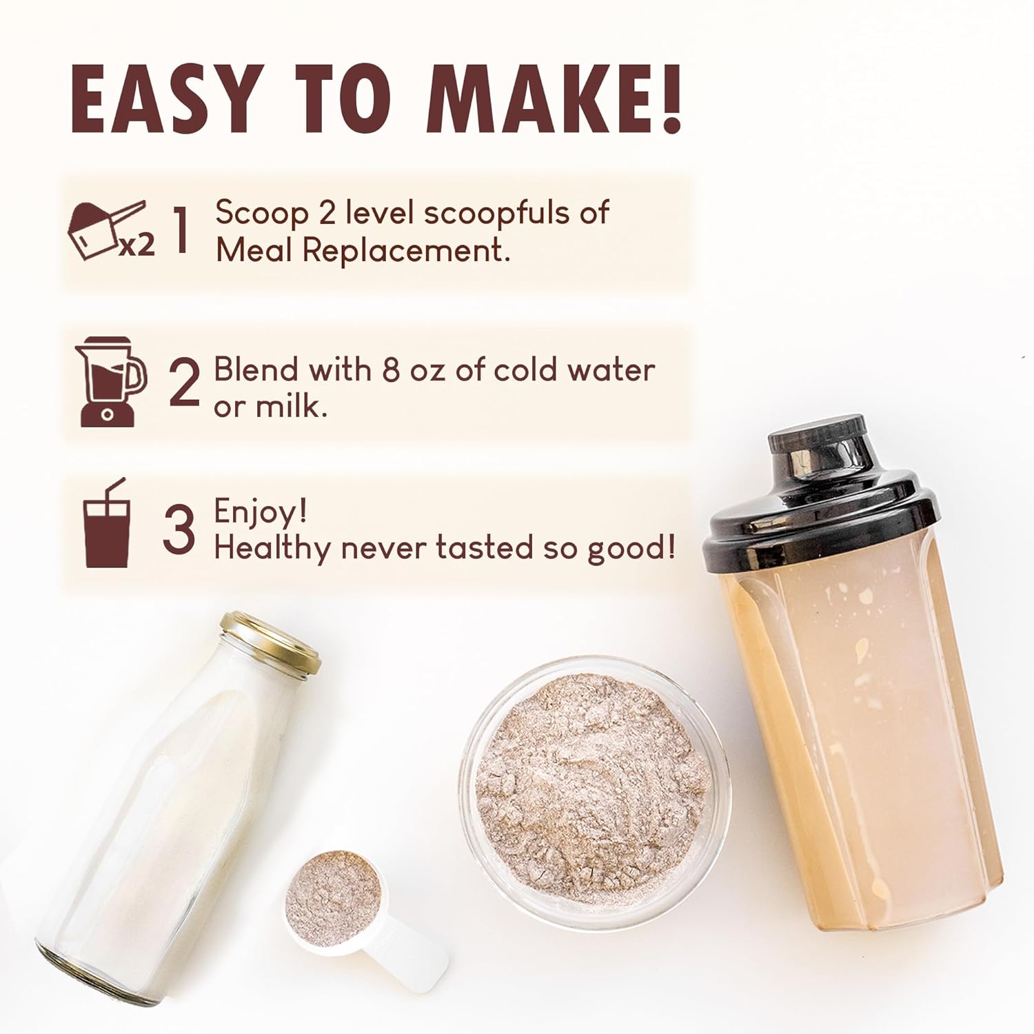 Batido de reemplazo de comidas para mujeres con sabor a chocolate, 0.55 onzas de polvo de alto contenido proteico a base de plantas, pre y