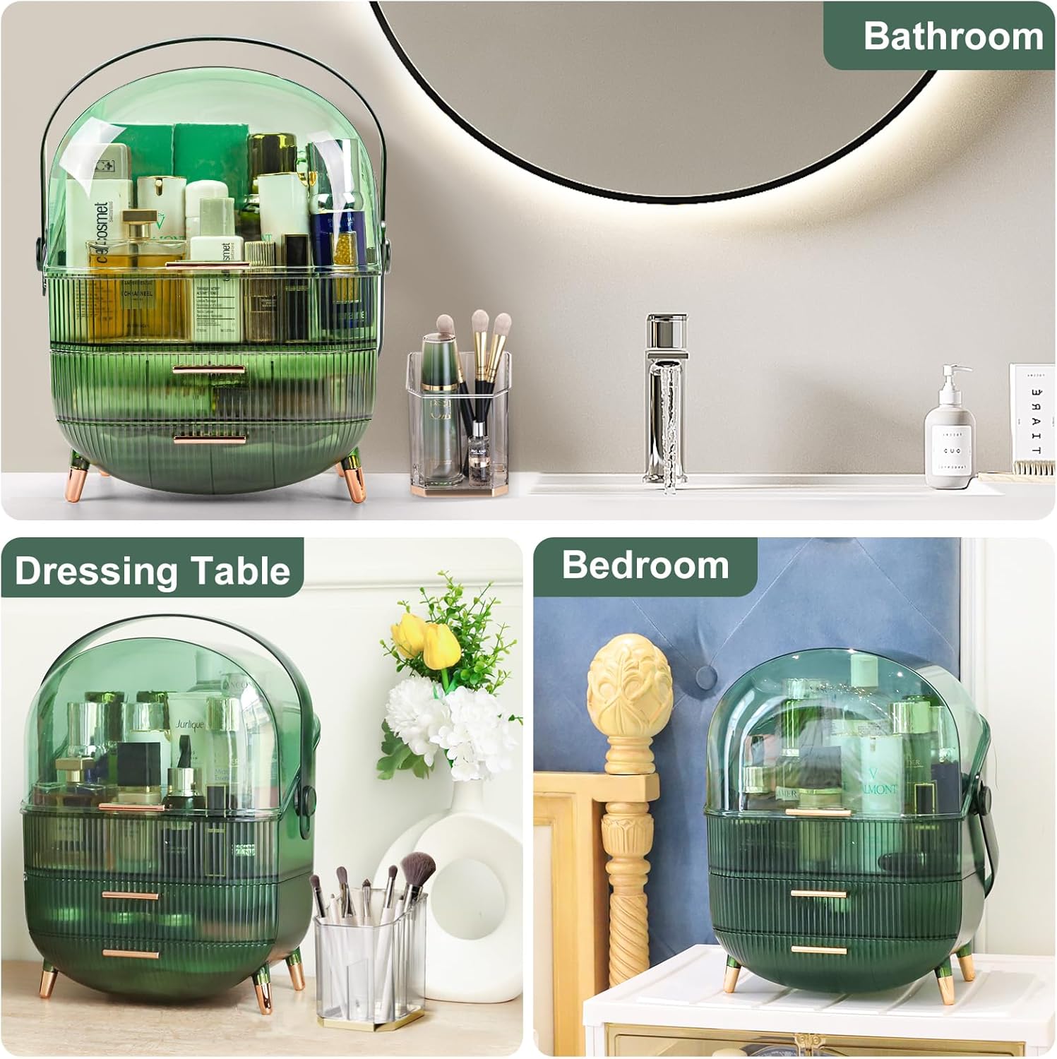 Organizador de maquillaje y almacenamiento, organizador de maquillaje con soporte para brochas para tocador, organizadores de cosméticos para el