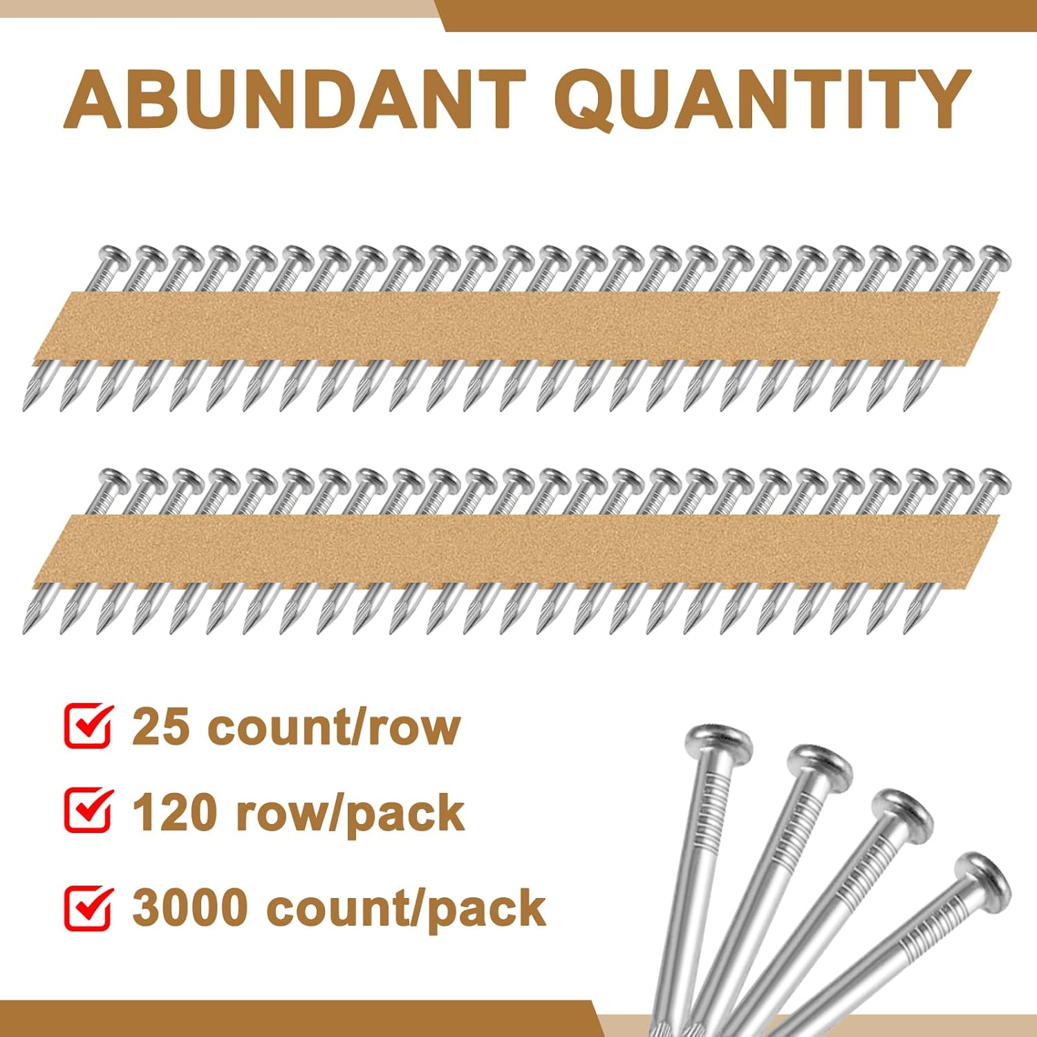 Zonon 3000 unidades de clavos de conector de metal de 1 12 pulgadas, clavos galvanizados para colgar vigas de 34 grados, con cinta de papel de 34