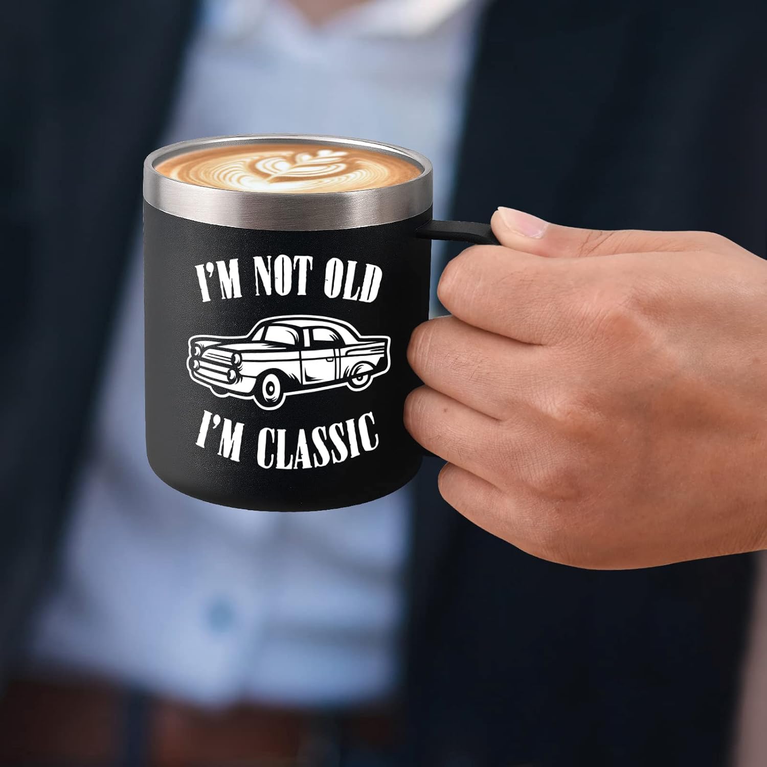 Taza de café con texto en inglés “I’m Not Old I’m Classic Car”, regalos para papá o abuelo, regalos para papá o abuelo, divertida taza de café para