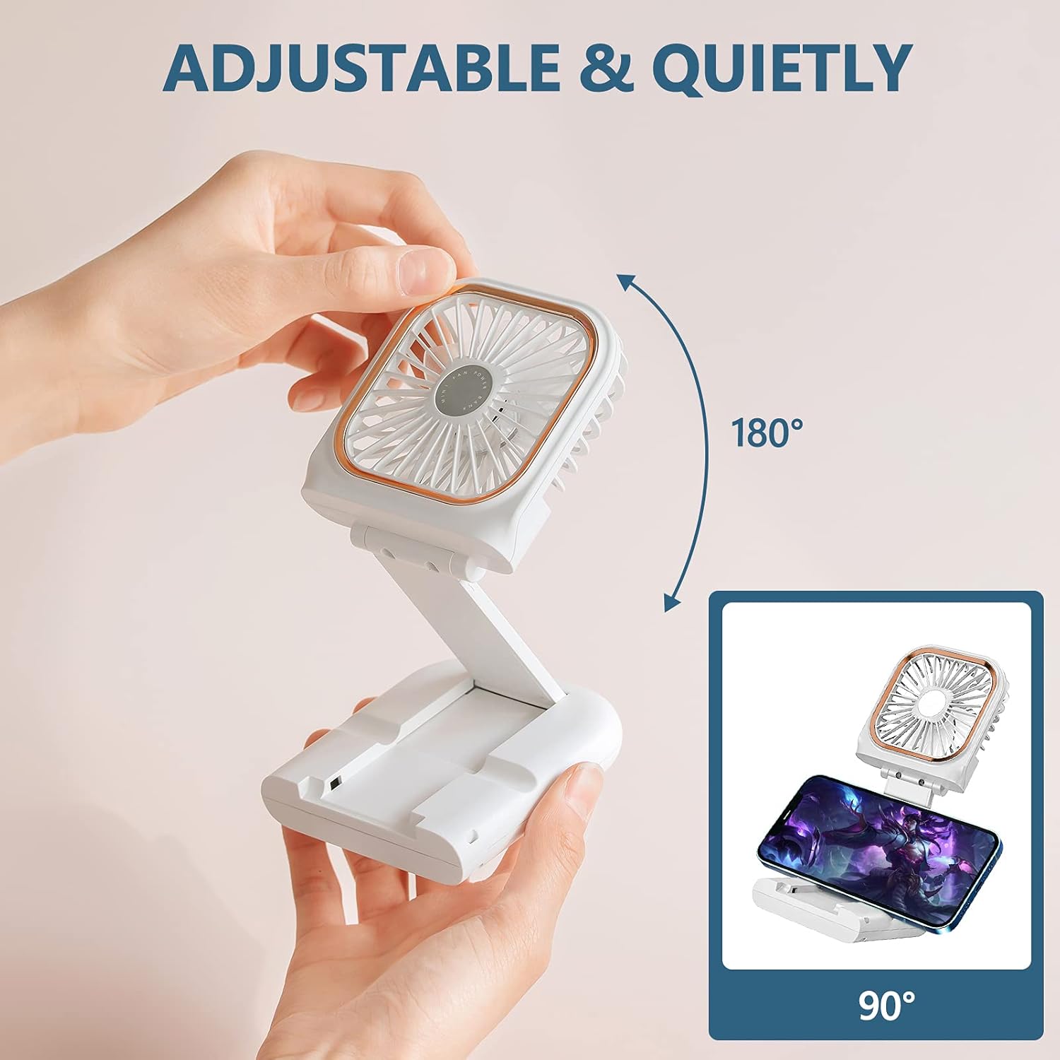 Ventilador portátil de mano para collar personal, plegable, mini ventilador recargable por USB silencioso con función de soporte para teléfono