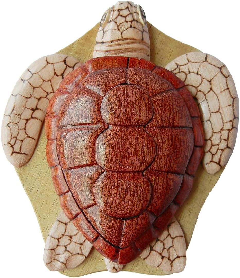 Honu Turtle – Caja de rompecabezas de madera con temática hawaiana – Cerradura mezclada con diseño – Almacenamiento de seguridad – Caja de