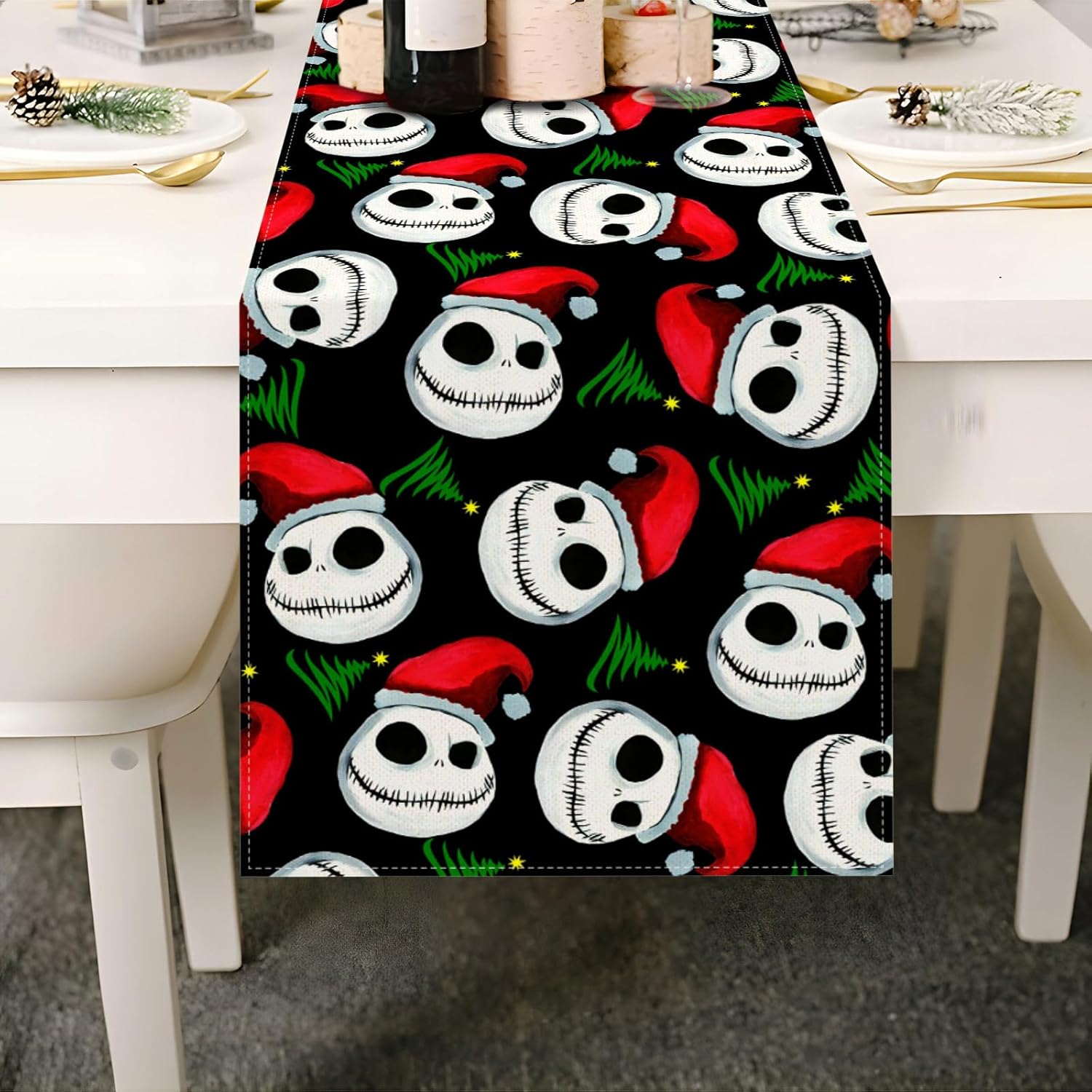 Sunwer Nightmare Before Christmas Camino de mesa rústico de Halloween Jack Skellington para fiesta de cumpleaños para interiores y exteriores,