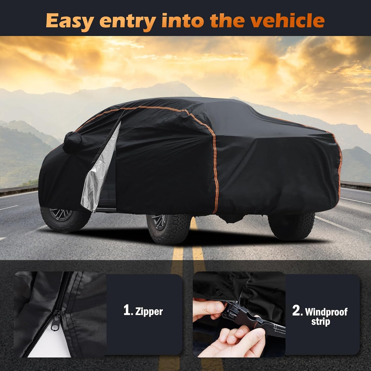 FHN Funda impermeable para automóvil con cremallera de puerta para Ford F150 Chevy Silverado, todo tipo de clima, cubierta exterior completa para