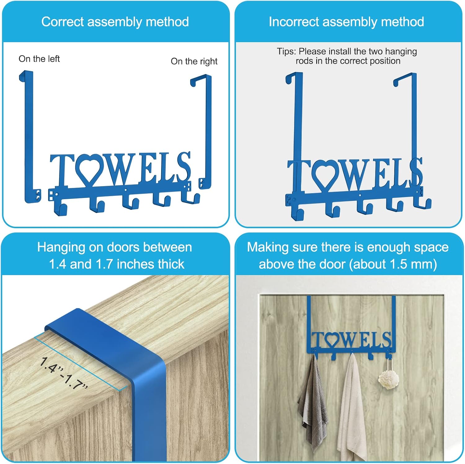 Ganchos para toallas sobre la puerta, toalleros de metal, soporte para toallas con letras de corazón para colgar toallas de baño, toallas de baño,