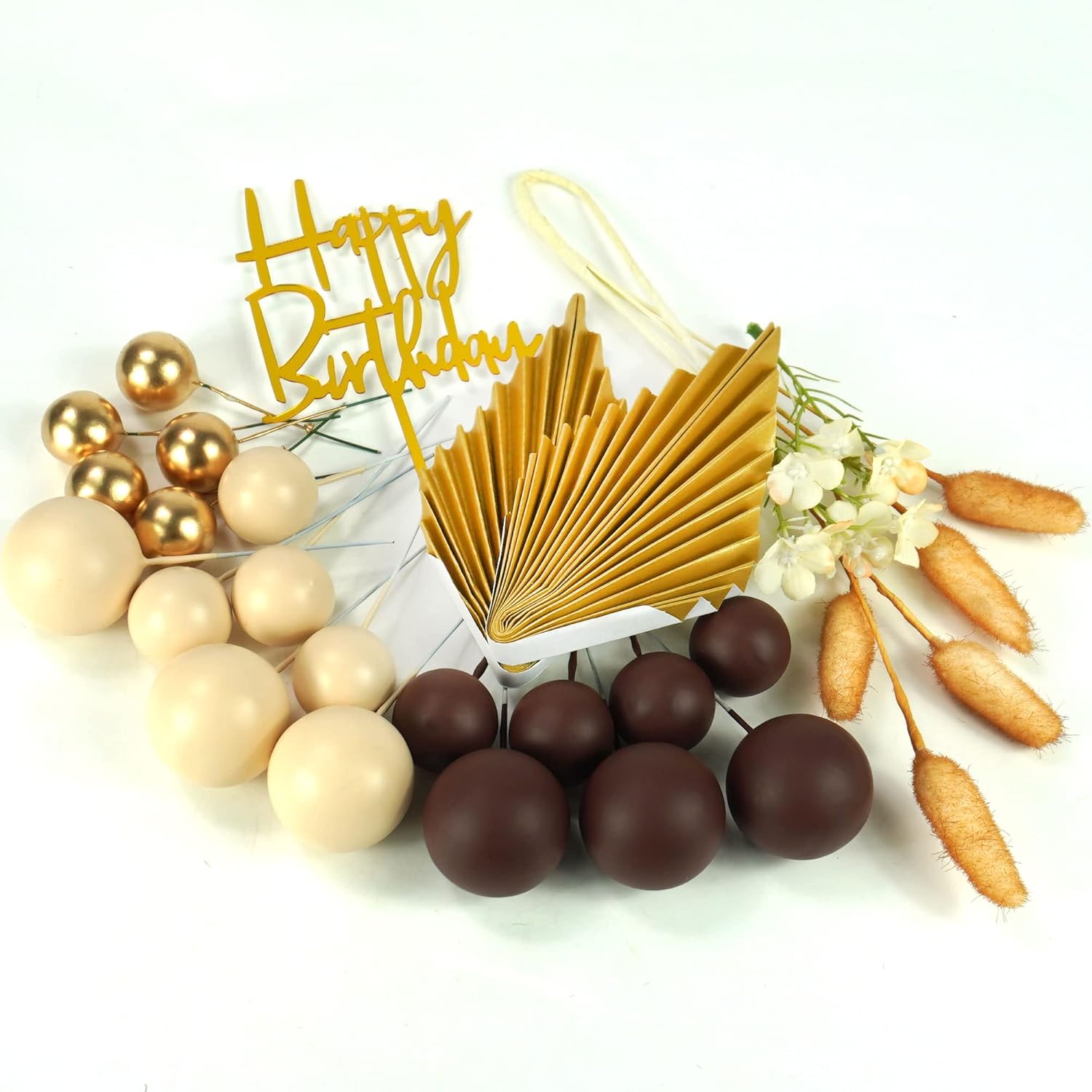 29 piezas de decoración de pasteles de flores bohemias para bodas, baby shower, niños y niñas, suministros de fiesta temática de cumpleaños (marrón