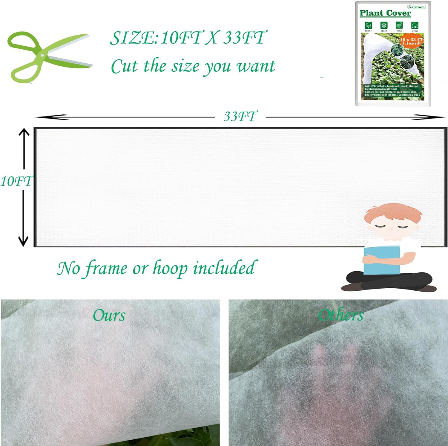Cubiertas para plantas, protección contra congelación, 10 x 33 pies, 1.1 onzas, protección contra congelación de plantas, mantas de heladas para