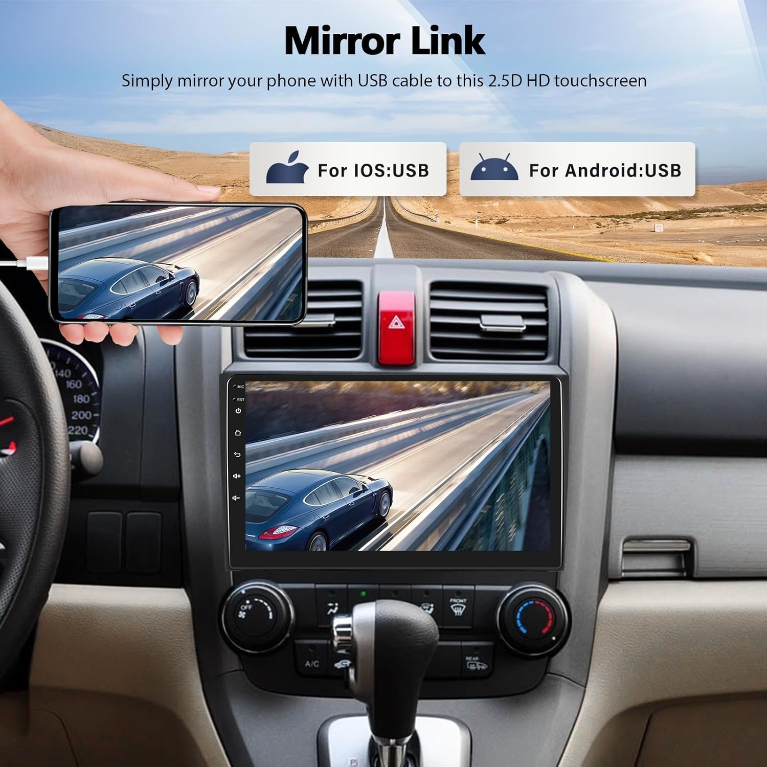 Reproductor MP5 estéreo para Honda CRV 2007-2011 Radio de coche con Apple Carplay Android Auto Mirror Link, 9 pulgadas pantalla táctil Radio de