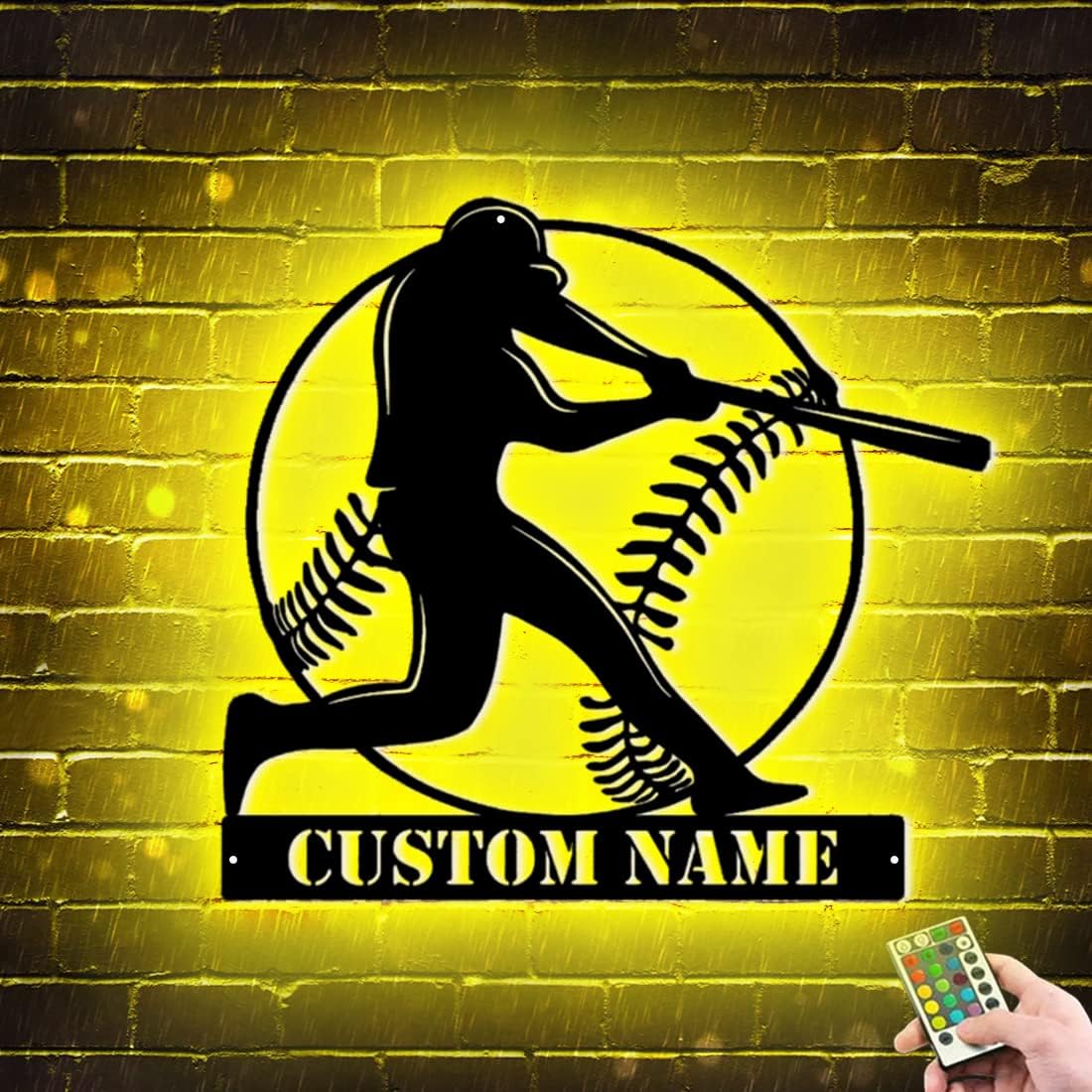 Decoración de pared de béisbol personalizada con 16 colores de luz LED, control remoto, nombre personalizado, letrero de neón, tema deportivo, arte