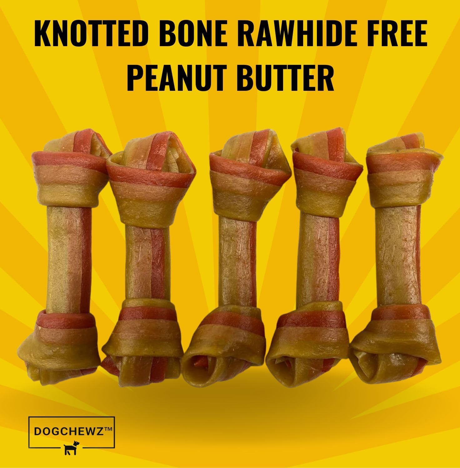 DOGCHEWZ Mantequilla de maní anudada sin cuero crudo para perros pequeños, golosinas masticables de 5 pulgadas (5 unidadesbolsa), sabor a pollo, sin