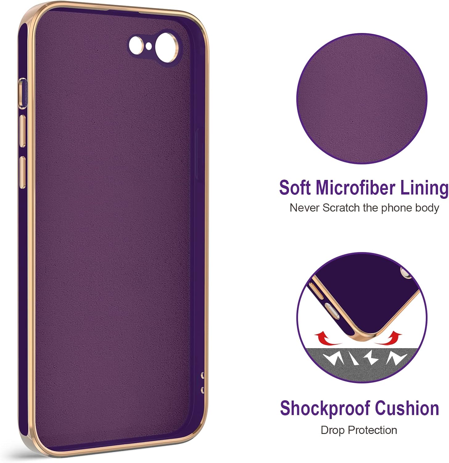 Hython Funda para iPhone SE 20222020, iPhone 8 y 7, soporte de anillo con soporte magnético, chapado en borde dorado, cubierta de poliuretano